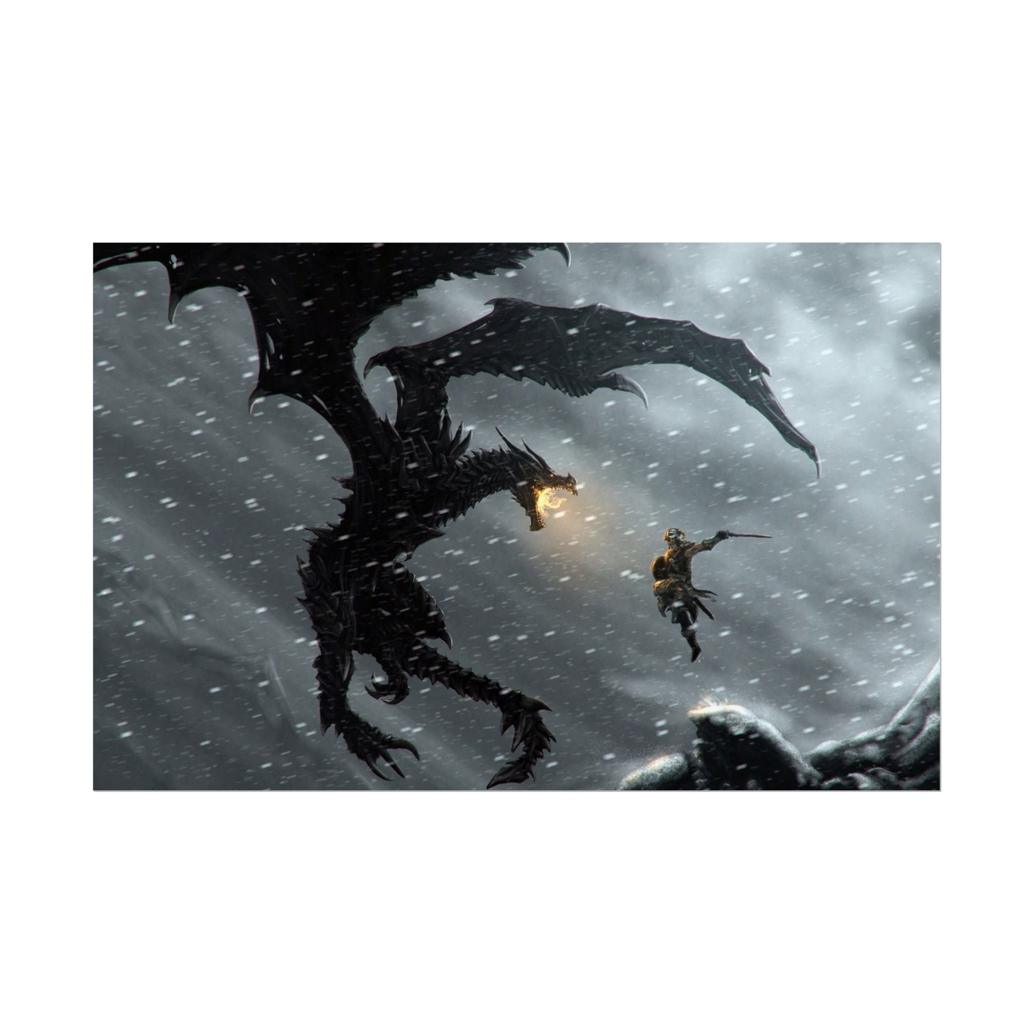the-elder-scrolls-skyrim-poster-wall-art-dragon-and-viking-game-poster-print-room-decor-warrior-gaming-wall-ar