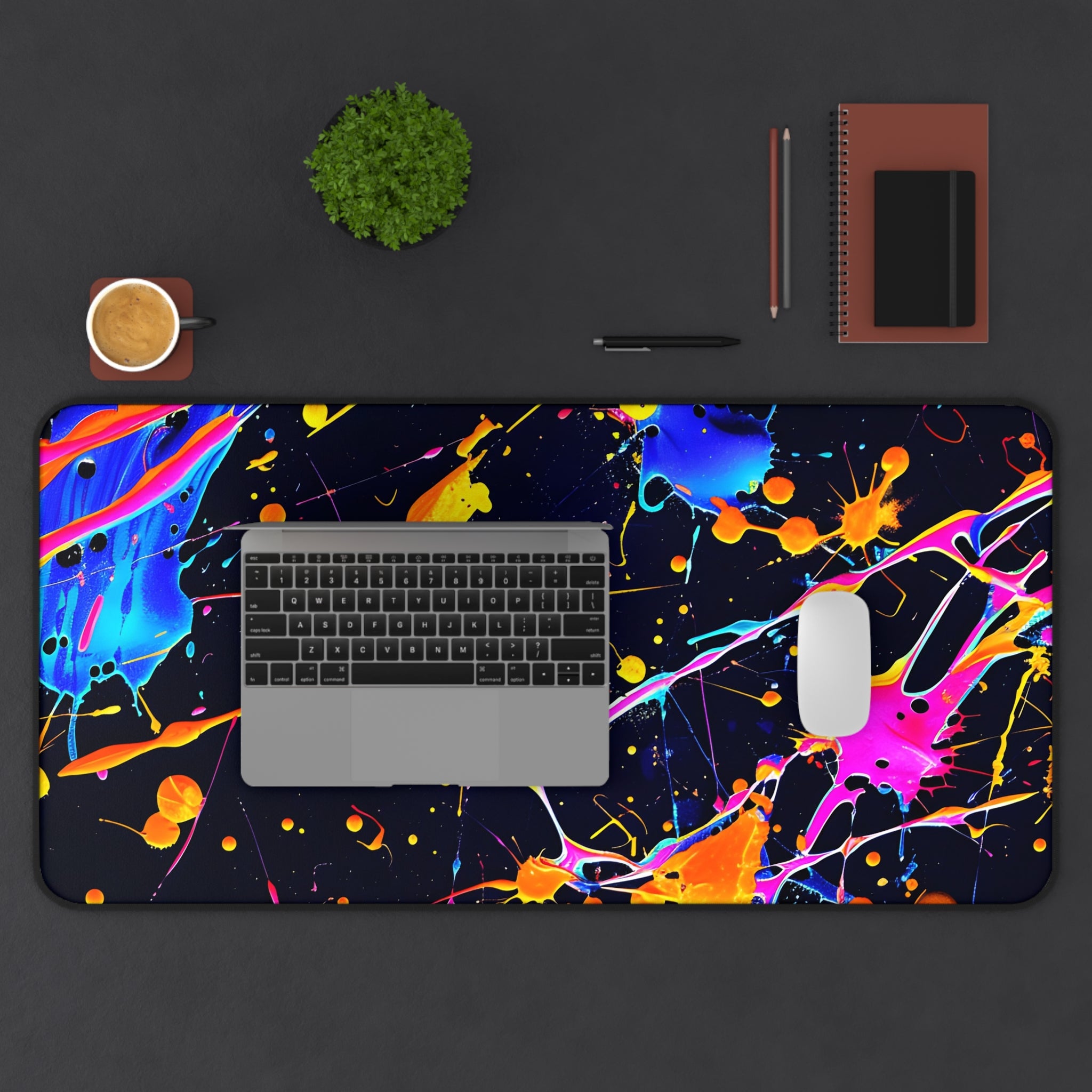 neon-abstract-paint-splatter-desk-mat-yellow-blue-large-gaming-mouse-pad-colorful-work-from-home-desk-accessory-desk-blotter