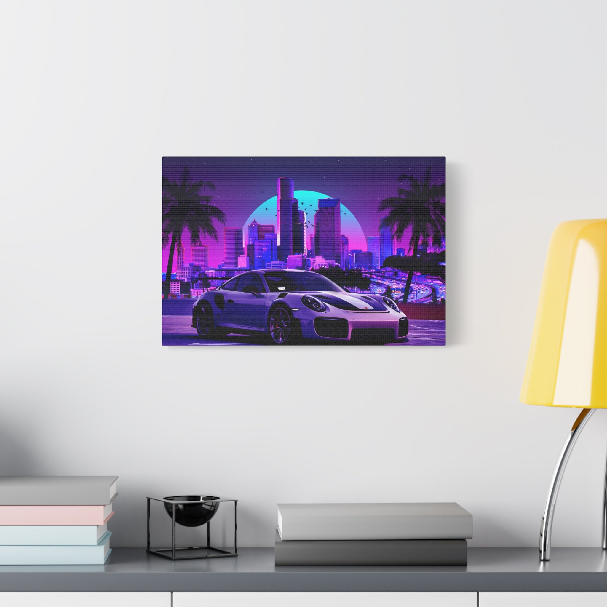 canvas-print-porsche-gt2-neon-retro-cityscape-cyberpunk-vaporwave-home-decor-wall-art-stretched-matte-canvas-canvas-wall-art