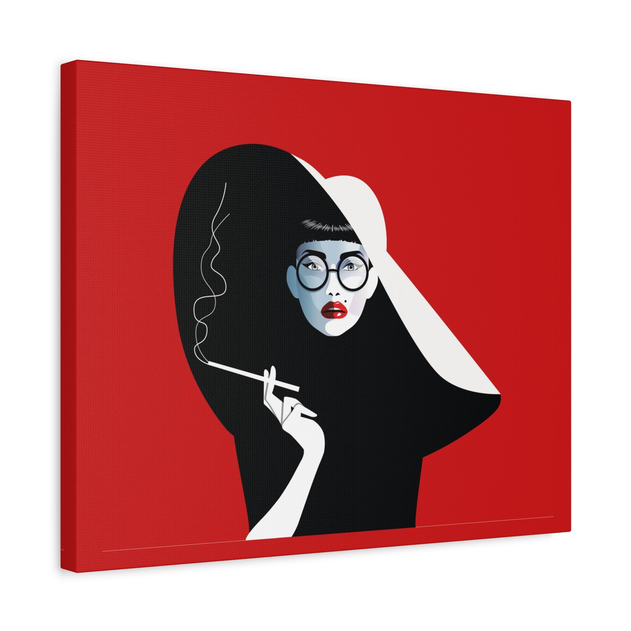 canvas-print-woman-smoking-cigarettes-wall-decor-woman-with-a-hat-style-stretched-matte-canvas-home-decor-living-room