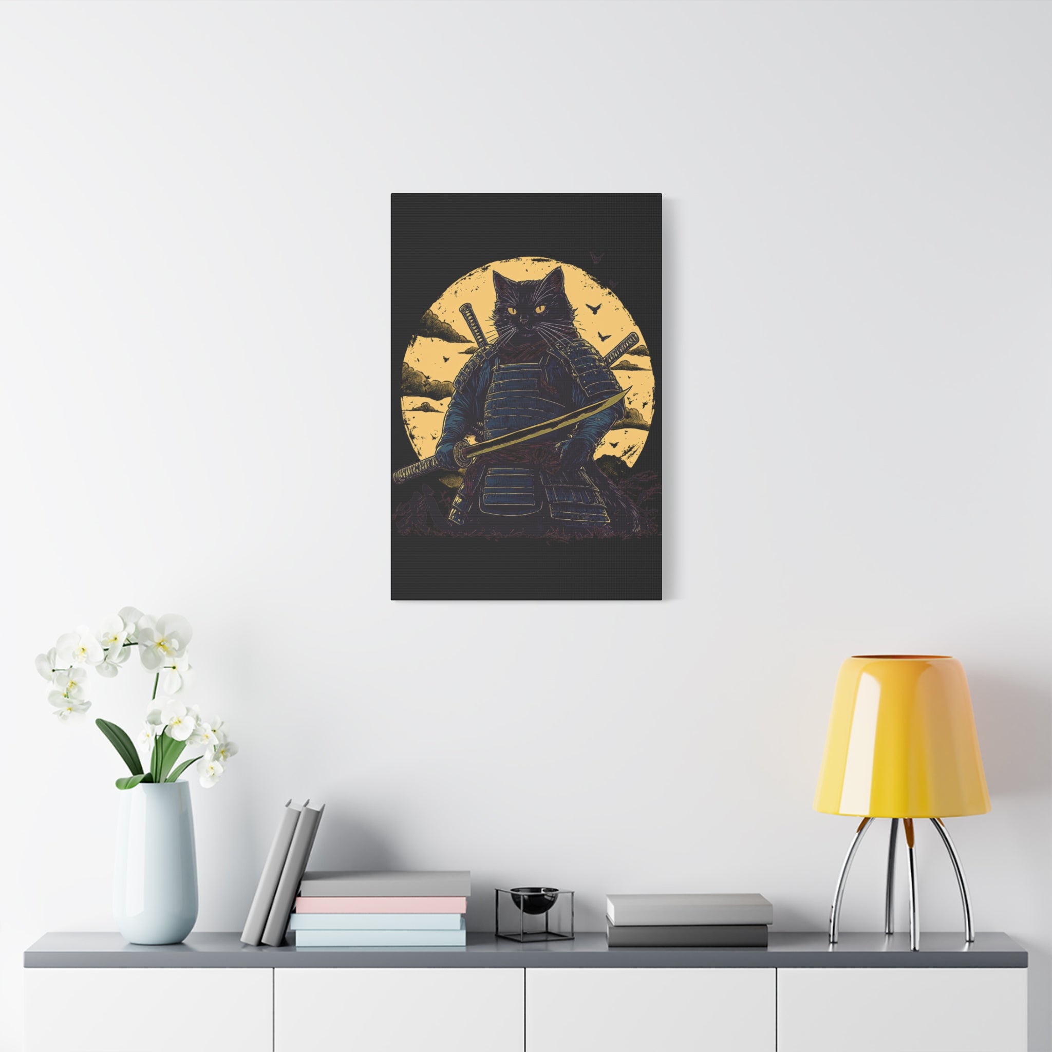 canvas-wall-art-samurai-cat-japanese-style-sunset-retro-wall-decor-stretched-matte-canvas-wall-hanging-home-decor-retro-wall-