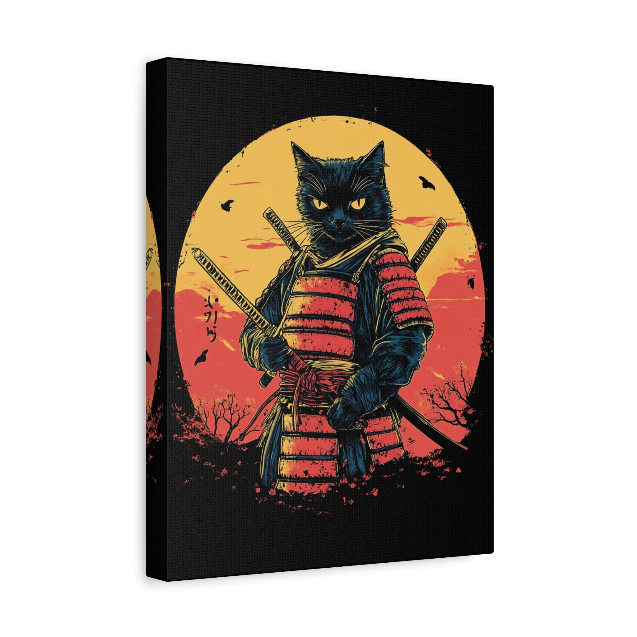 canvas-wall-art-samurai-cat-japanese-style-sunset-retro-wall-decor-stretched-matte-canvas-wall-hanging-home-decor-retro-wall-