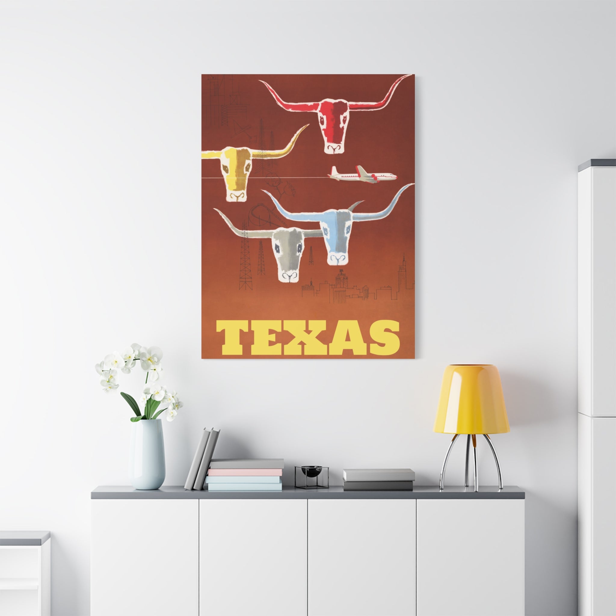 canvas-print-texas-travel-wall-art-texas-decor-longhorn-skull-matte-stretched-artwork-texas-gift-lone-star-state-souvenir