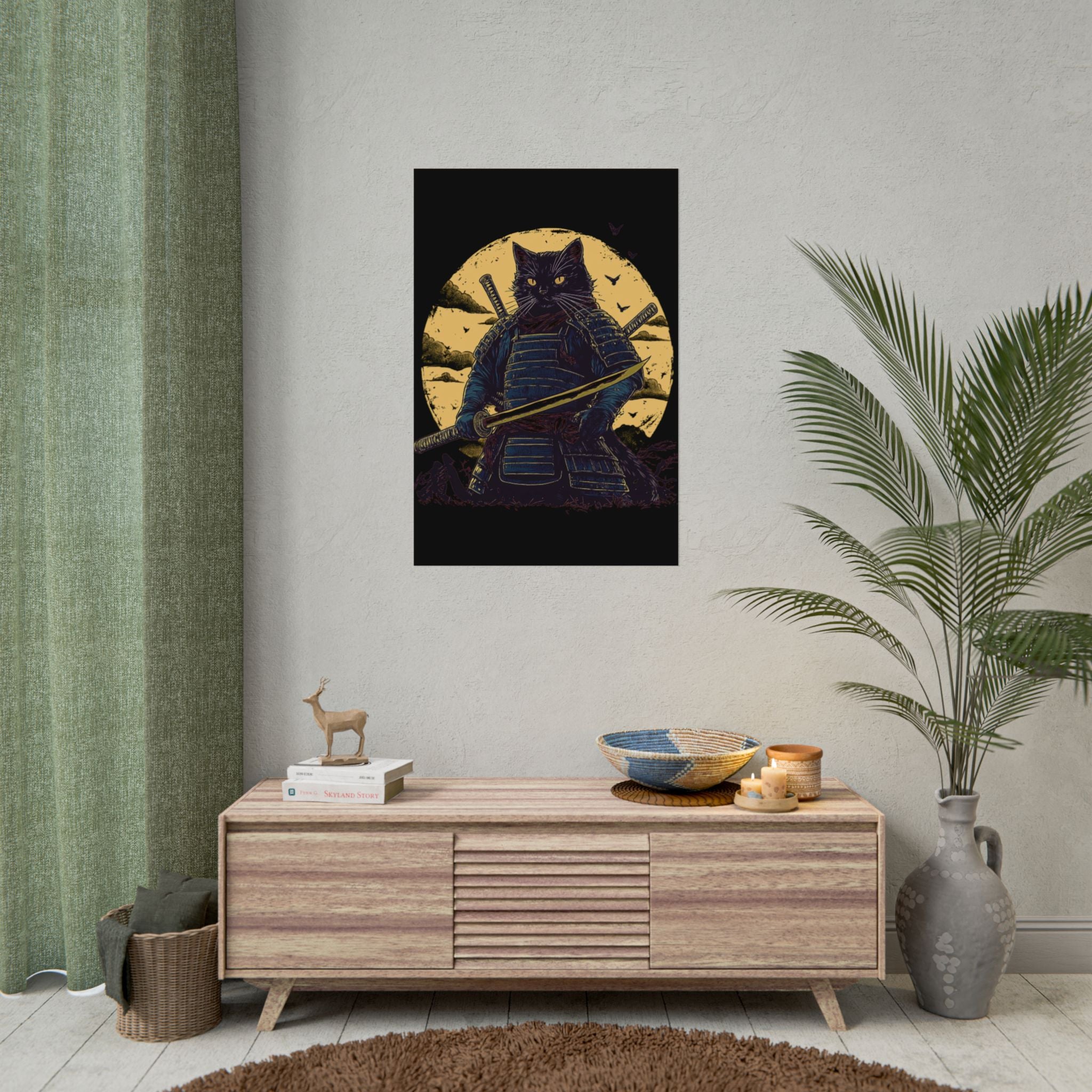 retro-wall-art-samurai-cat-japanese-style-sunset-rolled-posters-home-decor-wall-hanging-poster-gift-japanese-art-poster