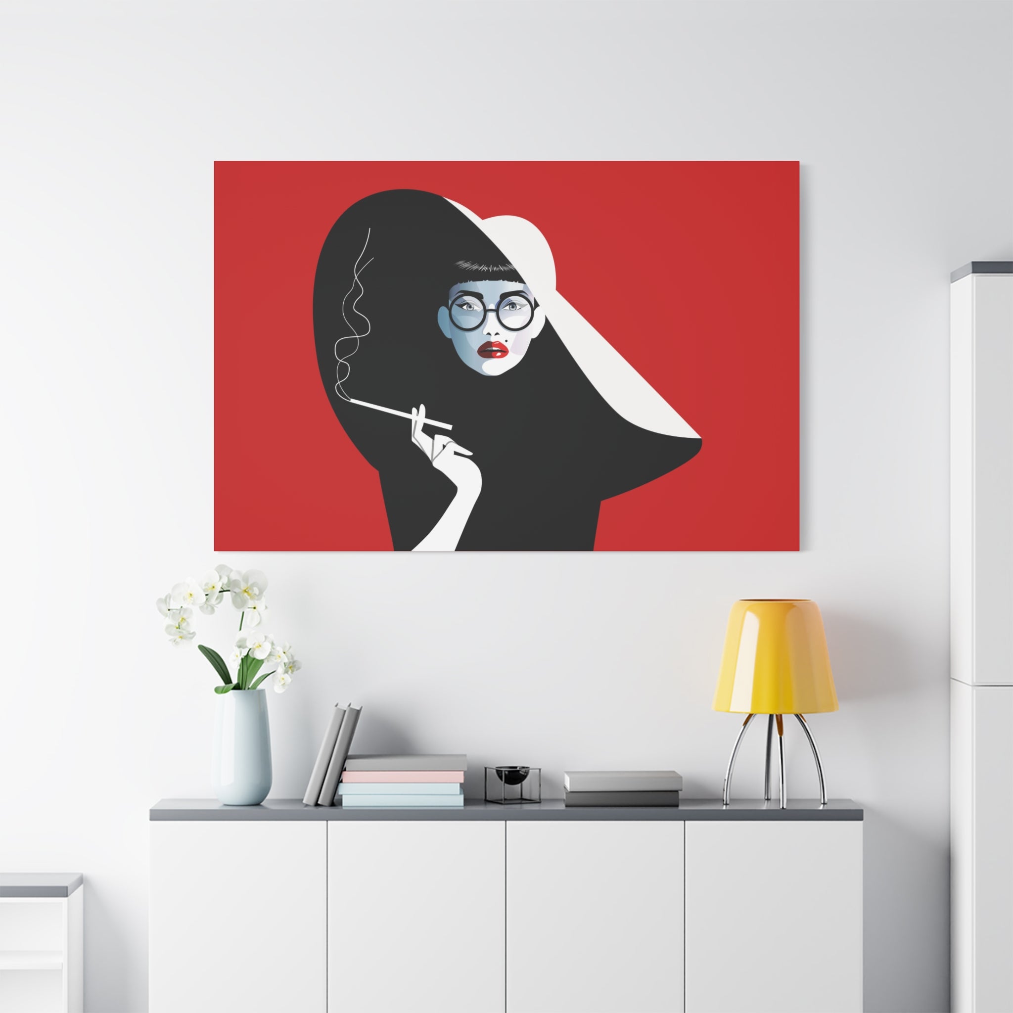 canvas-print-woman-smoking-cigarettes-wall-decor-woman-with-a-hat-style-stretched-matte-canvas-home-decor-living-room