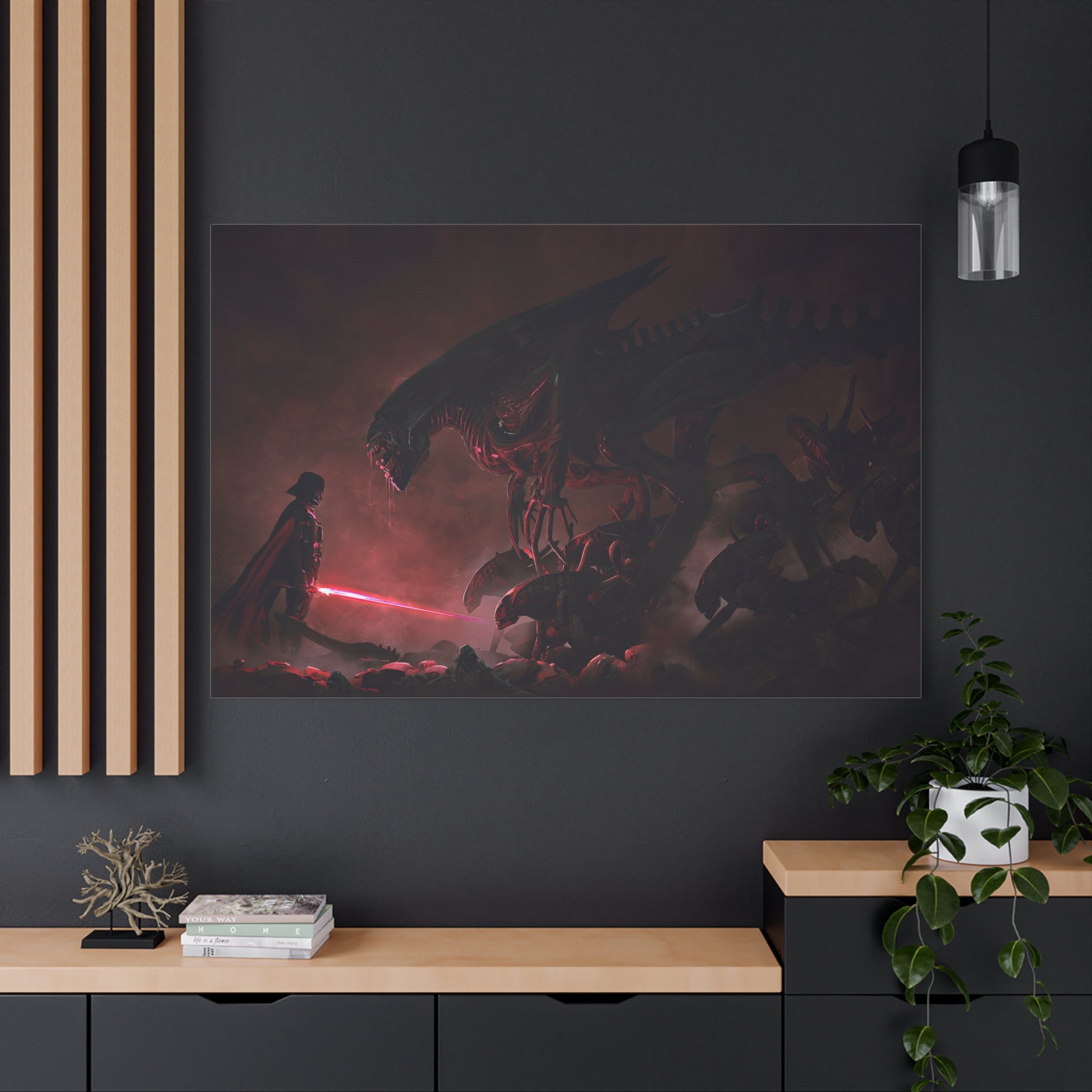 canvas-print-darth-vader-vs-aliens-xenomorph-star-wars-matte-canvas-stretched-1-25-wall-art-decor-home-office-decoration-sci-