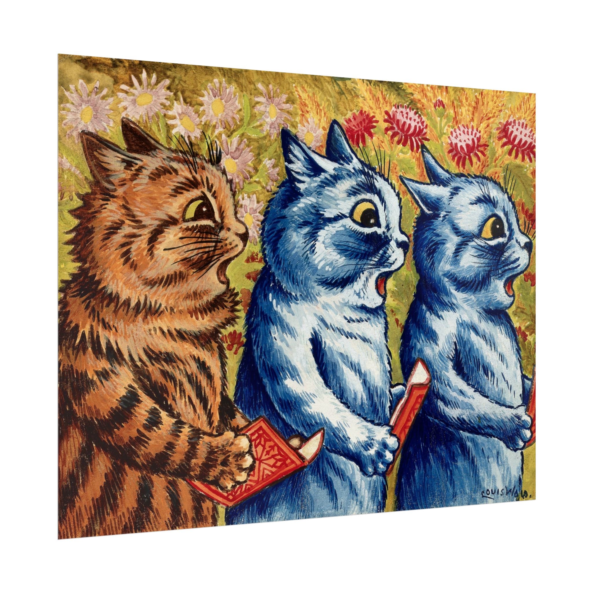 louis-wain-cat-poster-print-gouache-art-three-cats-singing-wall-decor-cat-print-home-office-decoration-unique-cat-louis-wain-