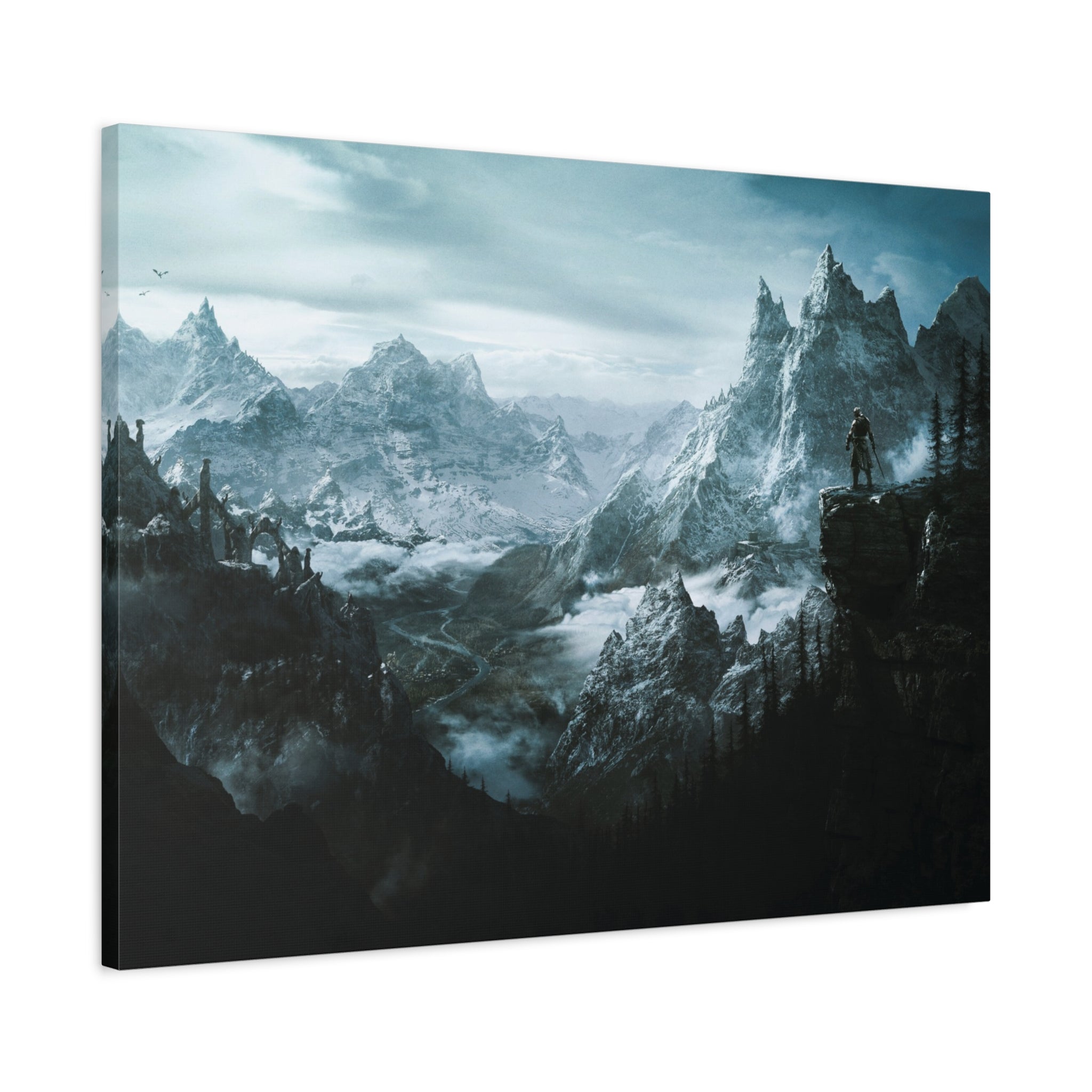 The Elder Scrolls Skyrim Canvas Wall Art - Dragon Game Canvas Print, Room Decor, Gaming Wall Art, Skyrim Landscape Gift