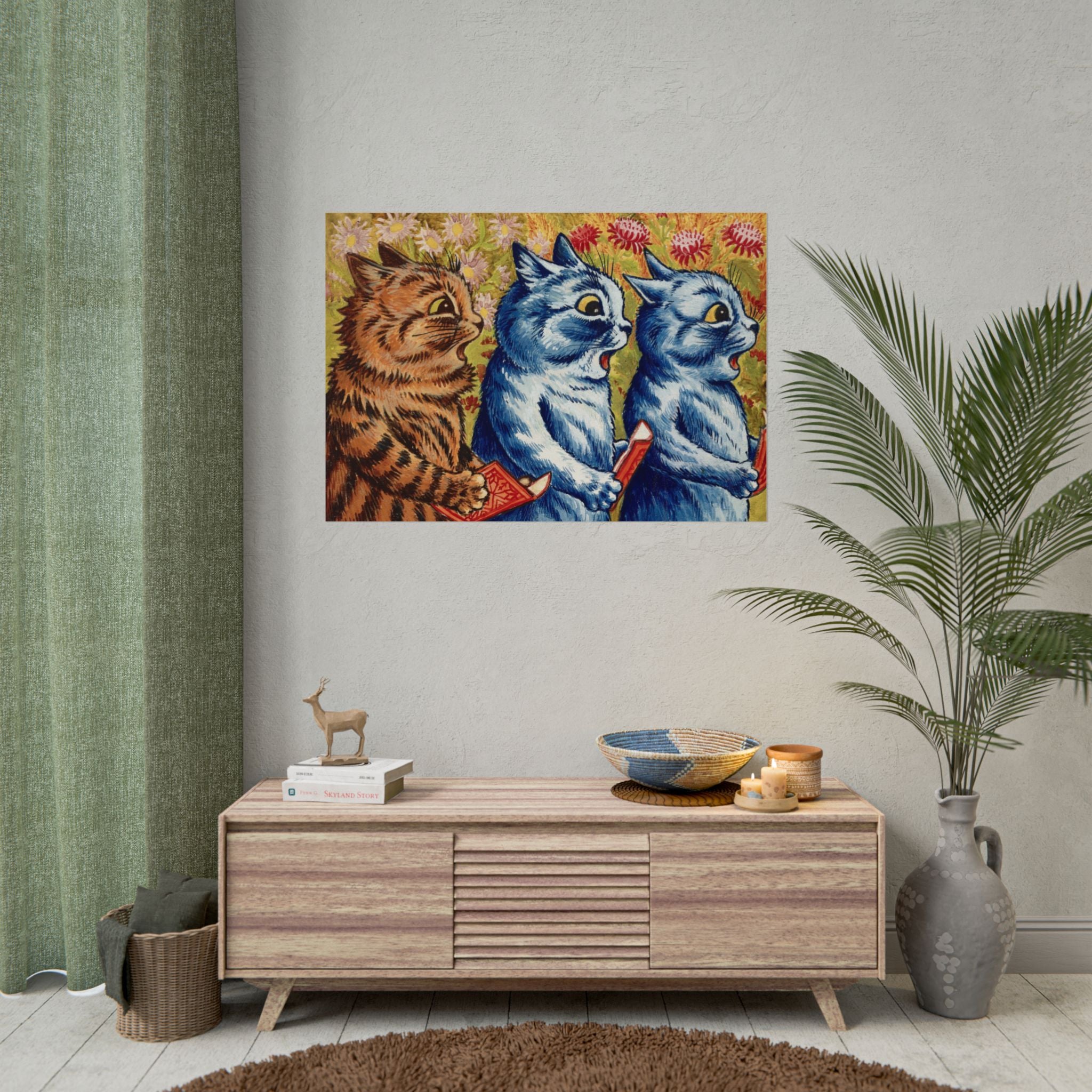 louis-wain-cat-poster-print-gouache-art-three-cats-singing-wall-decor-cat-print-home-office-decoration-unique-cat-louis-wain-