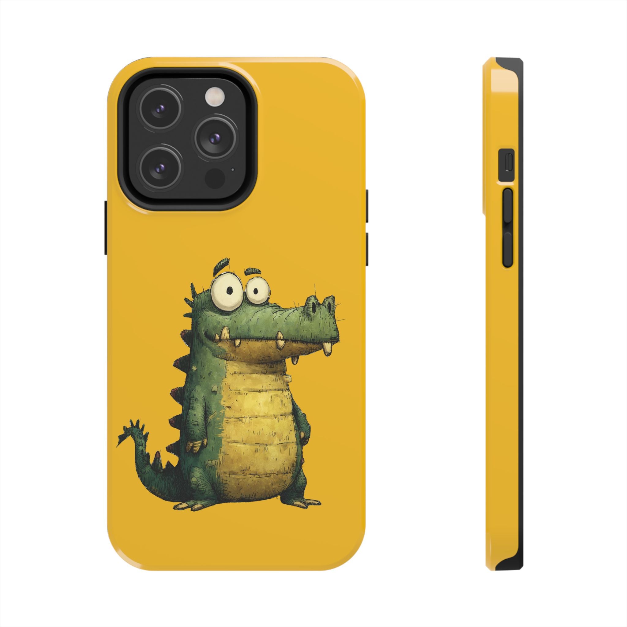 Quirky Funny Alligator iPhone Tough Case - Kawaii Animal Phone Cover - Crocodile Protective Phone Cover - Yellow iPhone Case