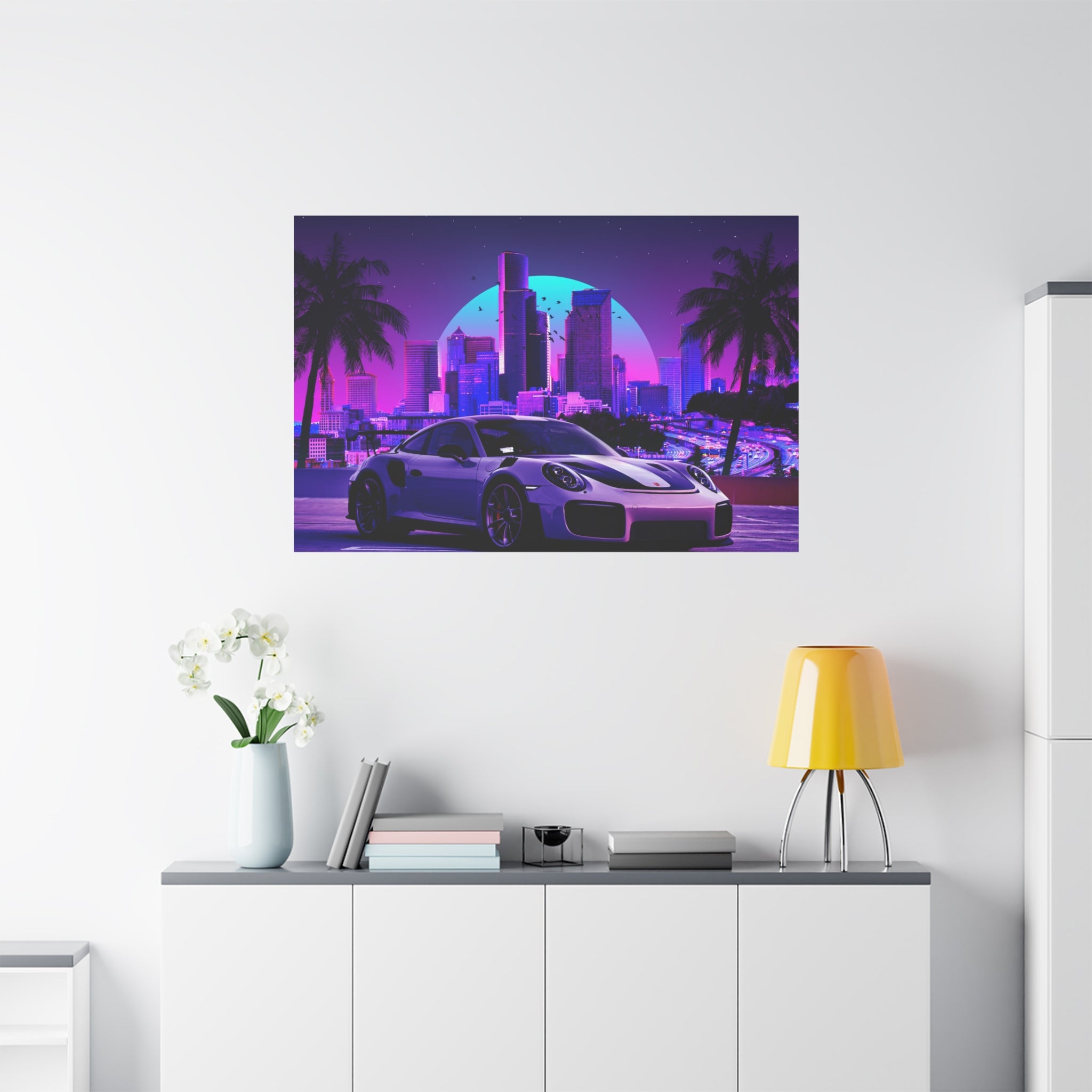canvas-print-porsche-gt2-neon-retro-cityscape-cyberpunk-vaporwave-home-decor-wall-art-stretched-matte-canvas-canvas-wall-art