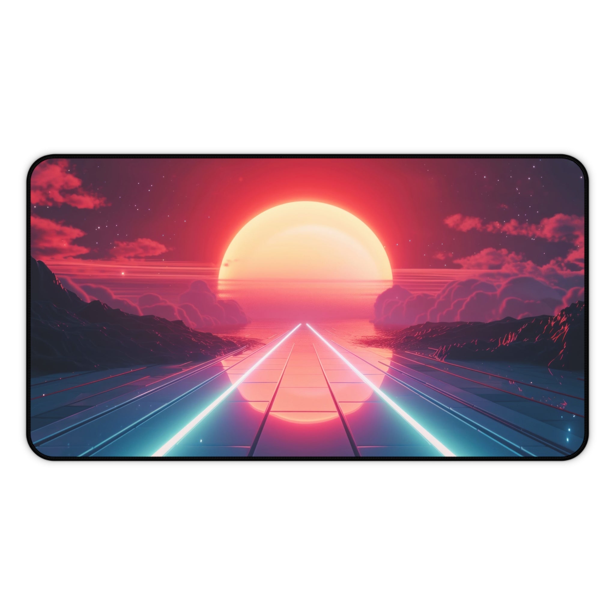vaporwave-road-mouse-pad-retrowave-city-delorean-desk-mat-neon-synthwave-desk-pad-vaporwave-sun-and-mountains
