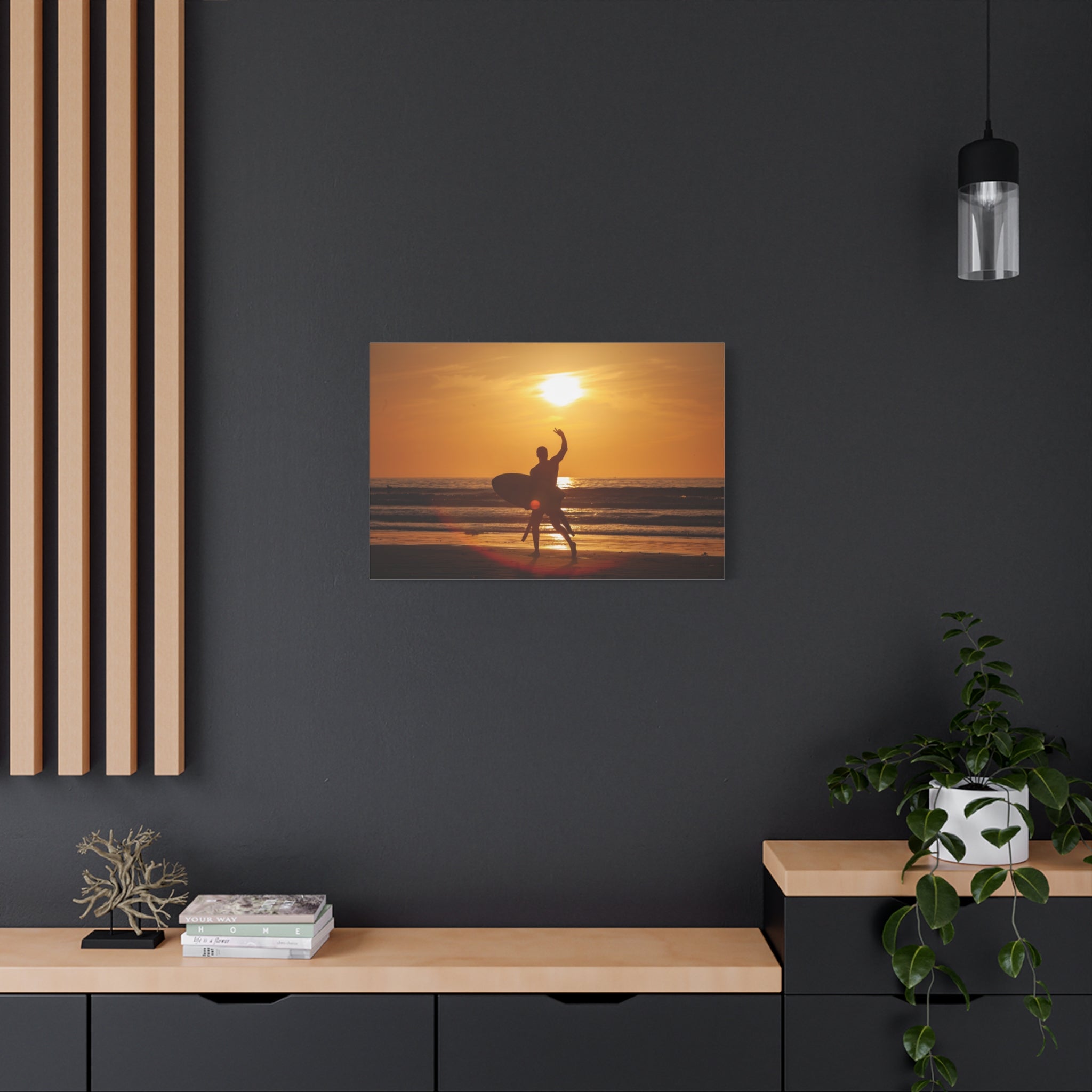 canvas-wall-art-print-beach-surfing-sunset-silhouette-decor-matte-stretched-coastal-home-decoration-ocean-waves-picture