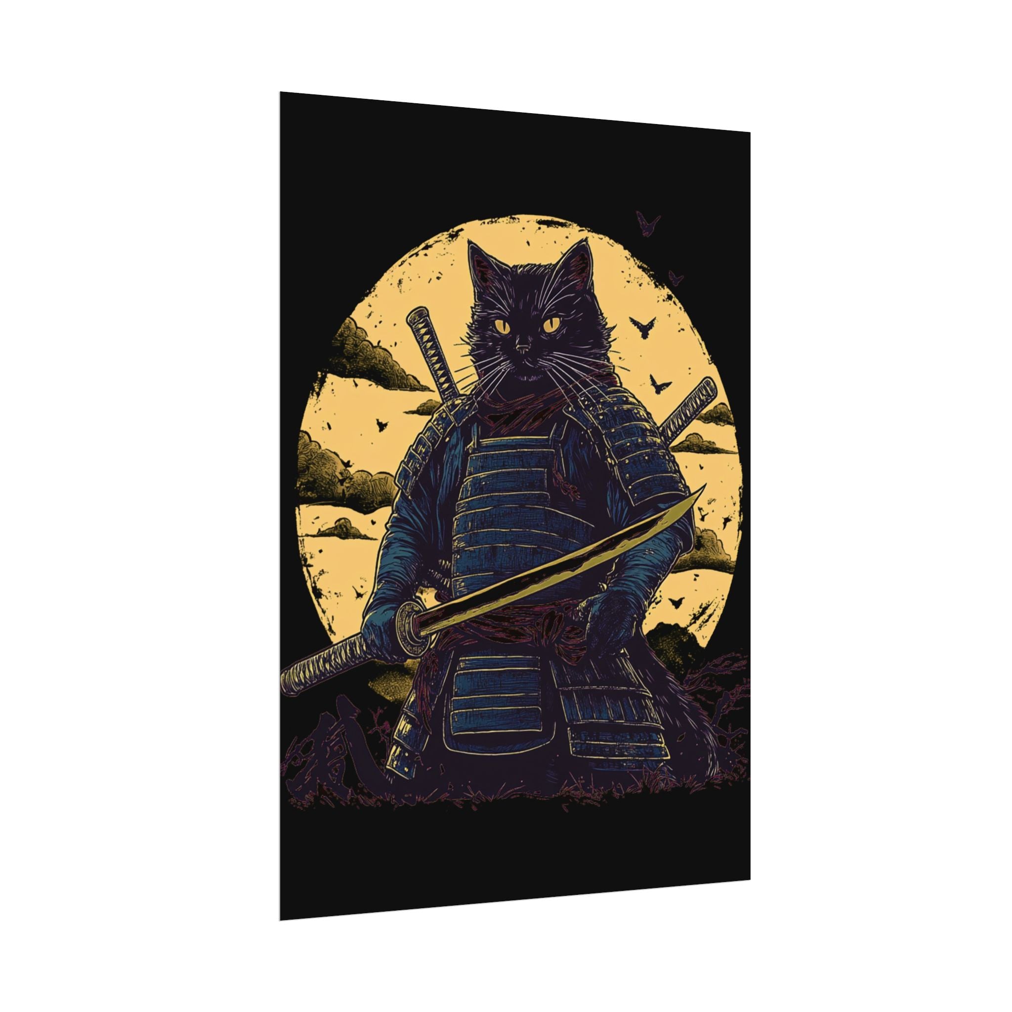 retro-wall-art-samurai-cat-japanese-style-sunset-rolled-posters-home-decor-wall-hanging-poster-gift-japanese-art-poster