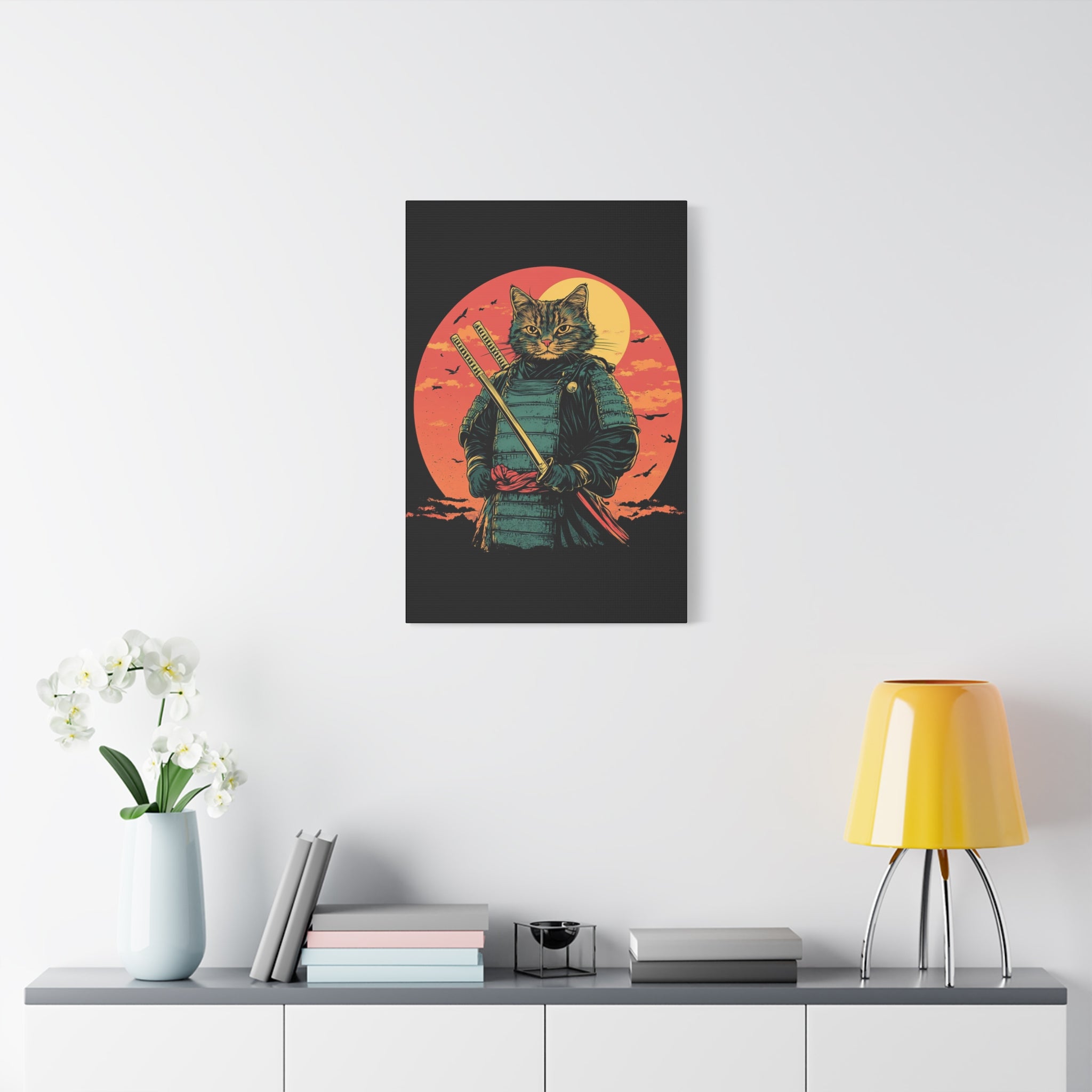 canvas-wall-art-samurai-cat-japanese-style-sunset-retro-wall-decor-stretched-matte-canvas-wall-hanging-home-decor-retro-wall-
