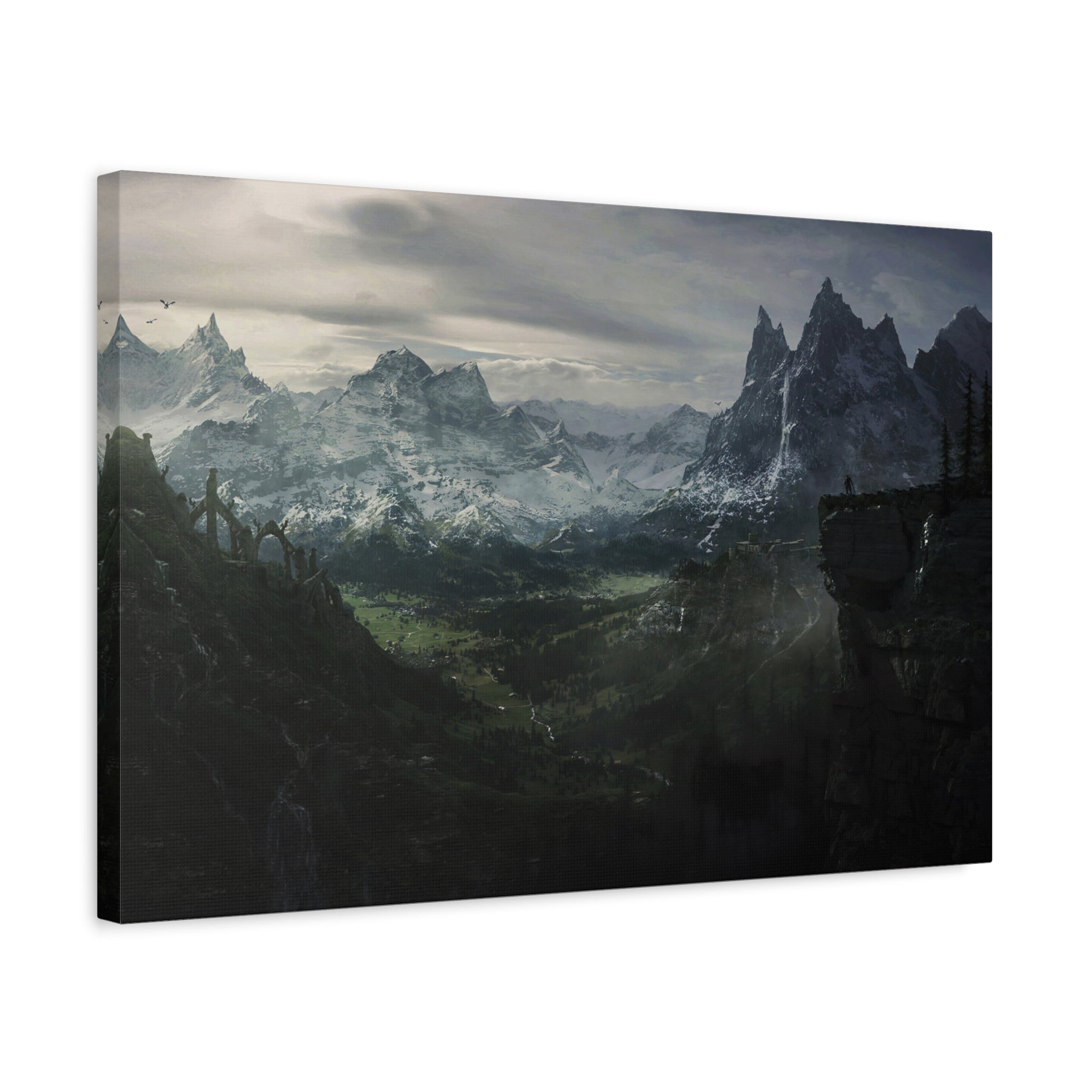 The Elder Scrolls Skyrim Canvas Wall Art - Dark Landscape Dragon Game Canvas Print Room Decor, Gaming Wall Art, Skyrim Gift