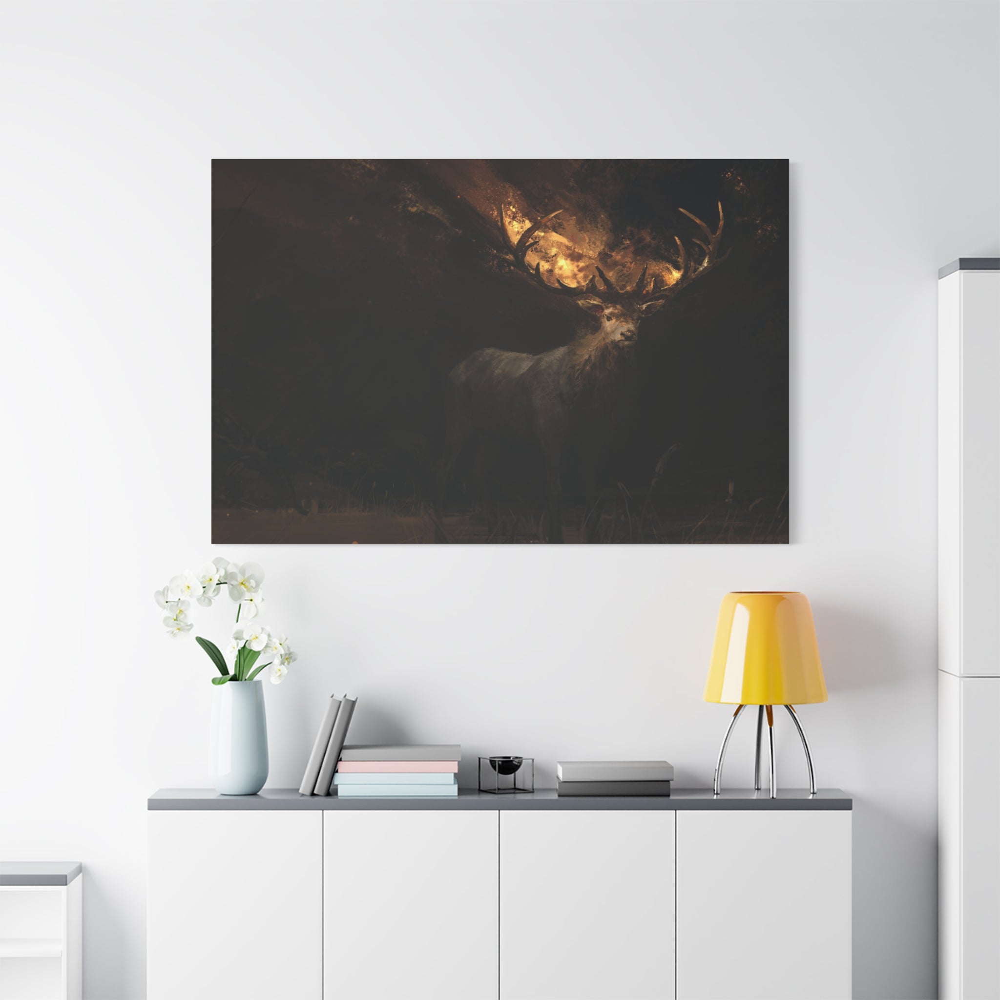 canvas-wall-art-decor-deer-fantasy-art-fire-stretched-canvas-unique-animal-print-matte-finish-home-wall-hanging-gift-for-natu