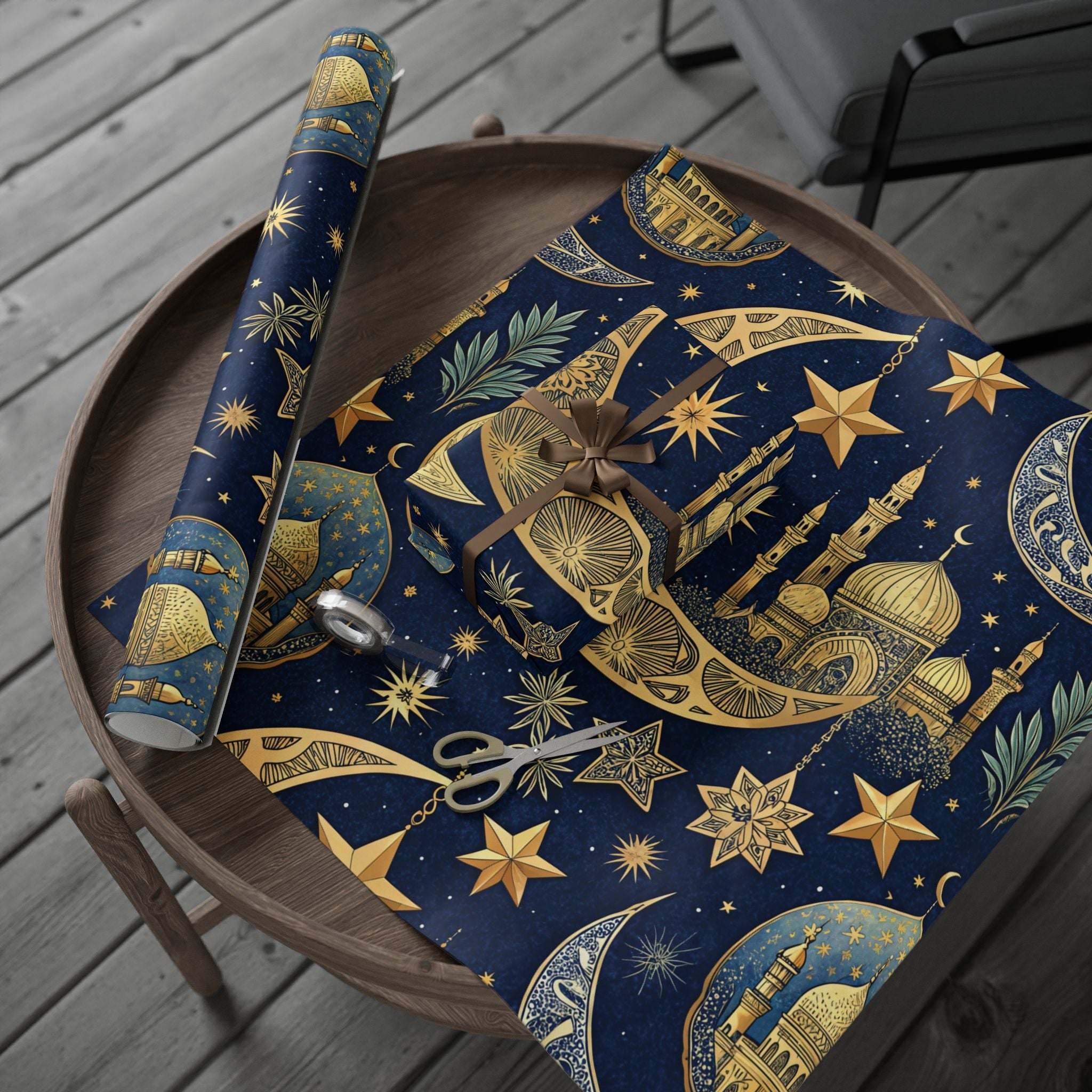 ramadan-night-wrapping-papers-islamic-crescent-moon-gift-wrap-mosque-silhouette-eid-holiday-supplies-festive-present-packagin