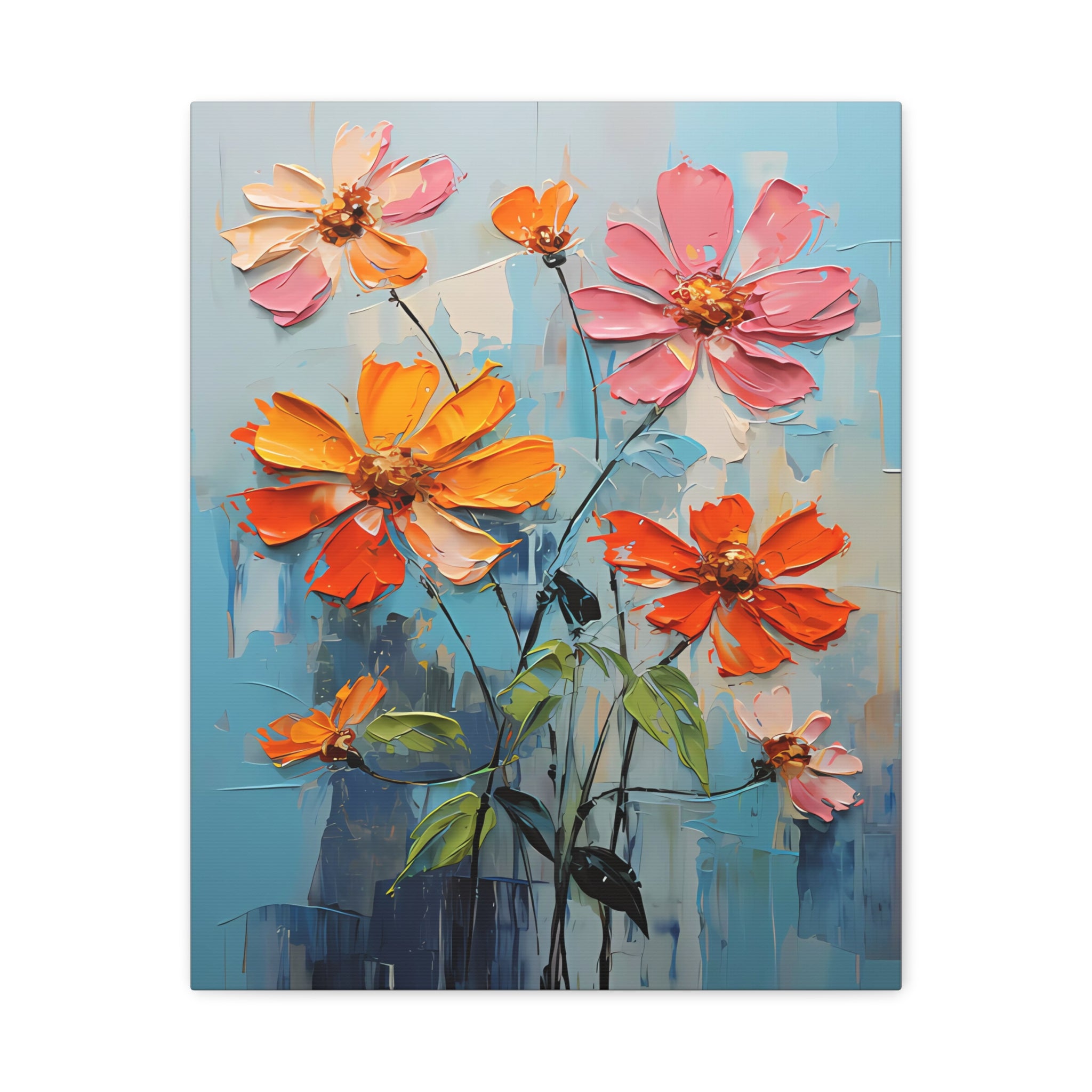 canvas-print-zinnia-flowers-impasto-matte-stretched-art-floral-wall-decor-botanical-artwork-impressionist-painting-reproducti