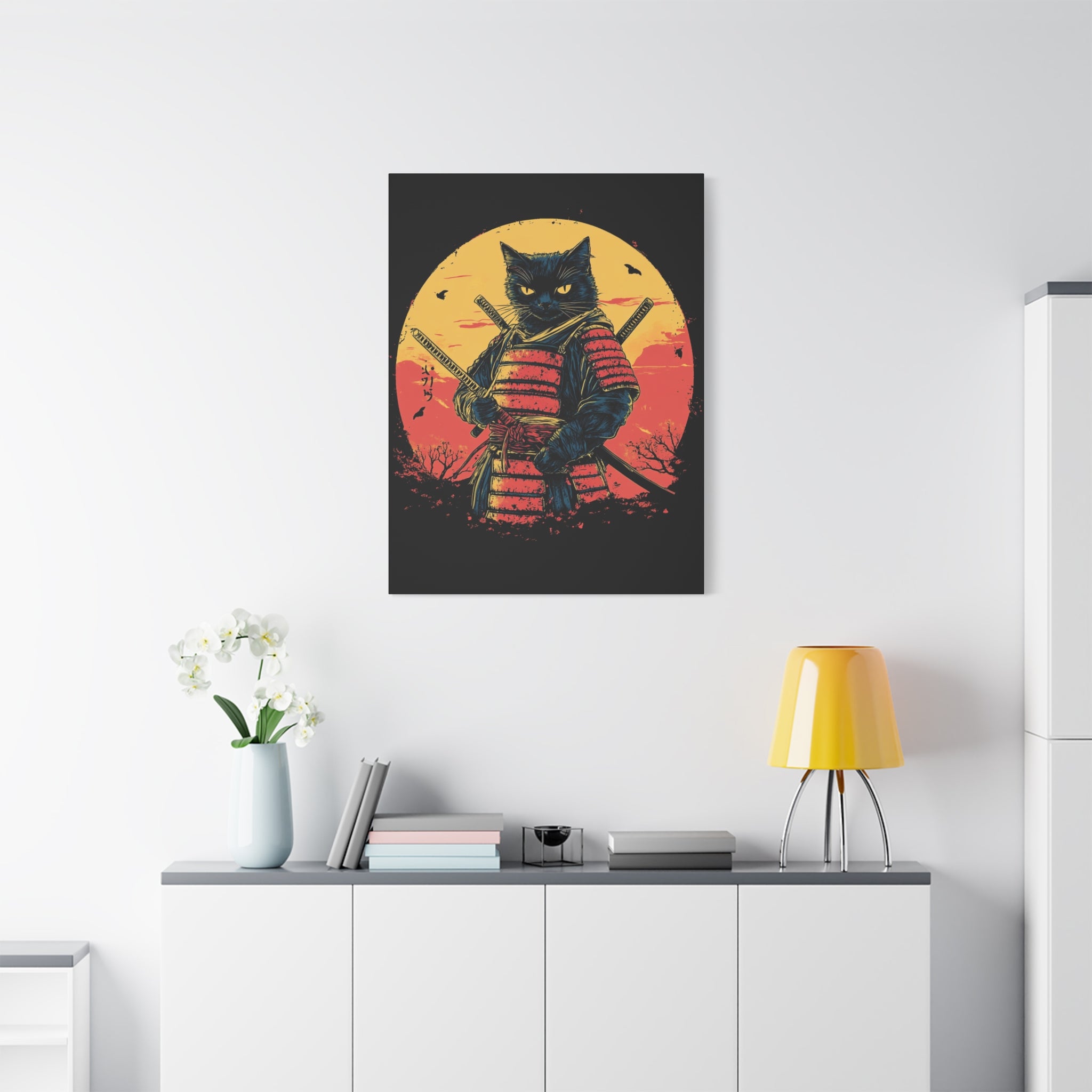 canvas-wall-art-samurai-cat-japanese-style-sunset-retro-wall-decor-stretched-matte-canvas-wall-hanging-home-decor-retro-wall-