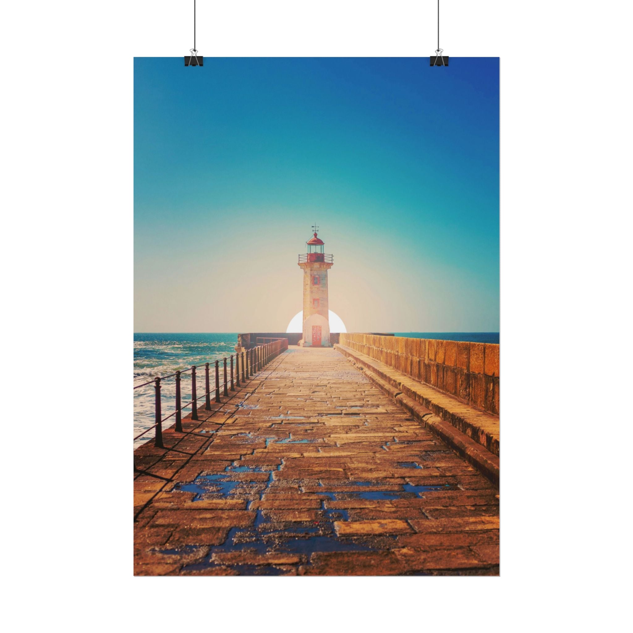 lighthouse-on-rock-poster-print-coastal-wall-art-nautical-decor-beach-house-decoration-seaside-wall-sunset-wall-decor