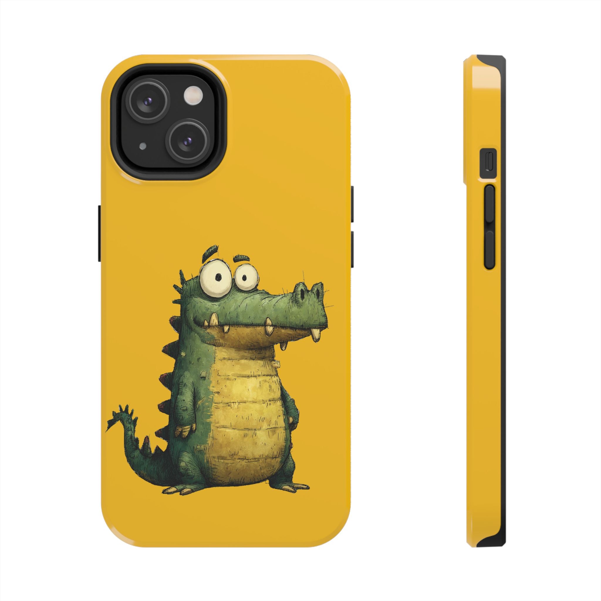 Quirky Funny Alligator iPhone Tough Case - Kawaii Animal Phone Cover - Crocodile Protective Phone Cover - Yellow iPhone Case