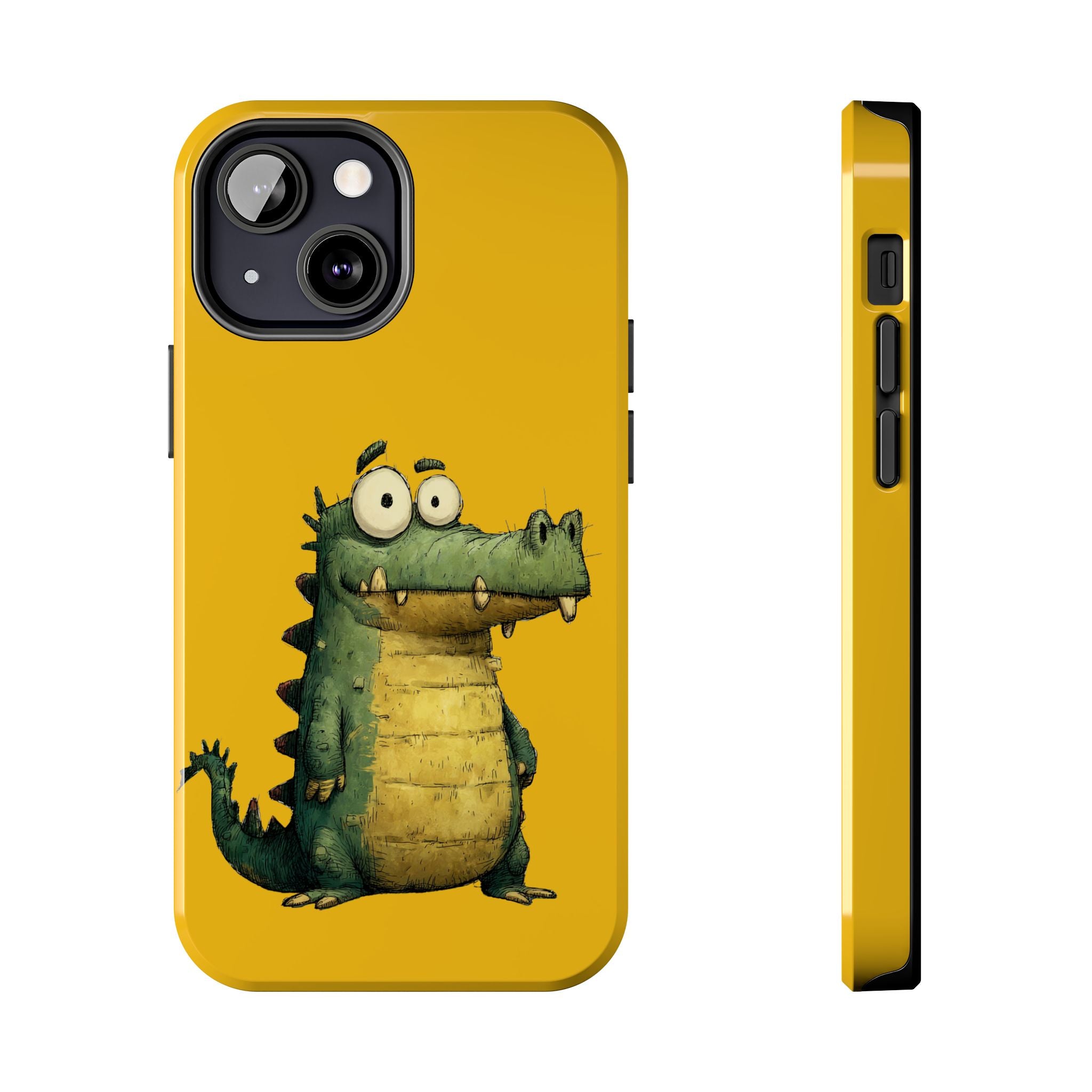 Quirky Funny Alligator iPhone Tough Case - Kawaii Animal Phone Cover - Crocodile Protective Phone Cover - Yellow iPhone Case
