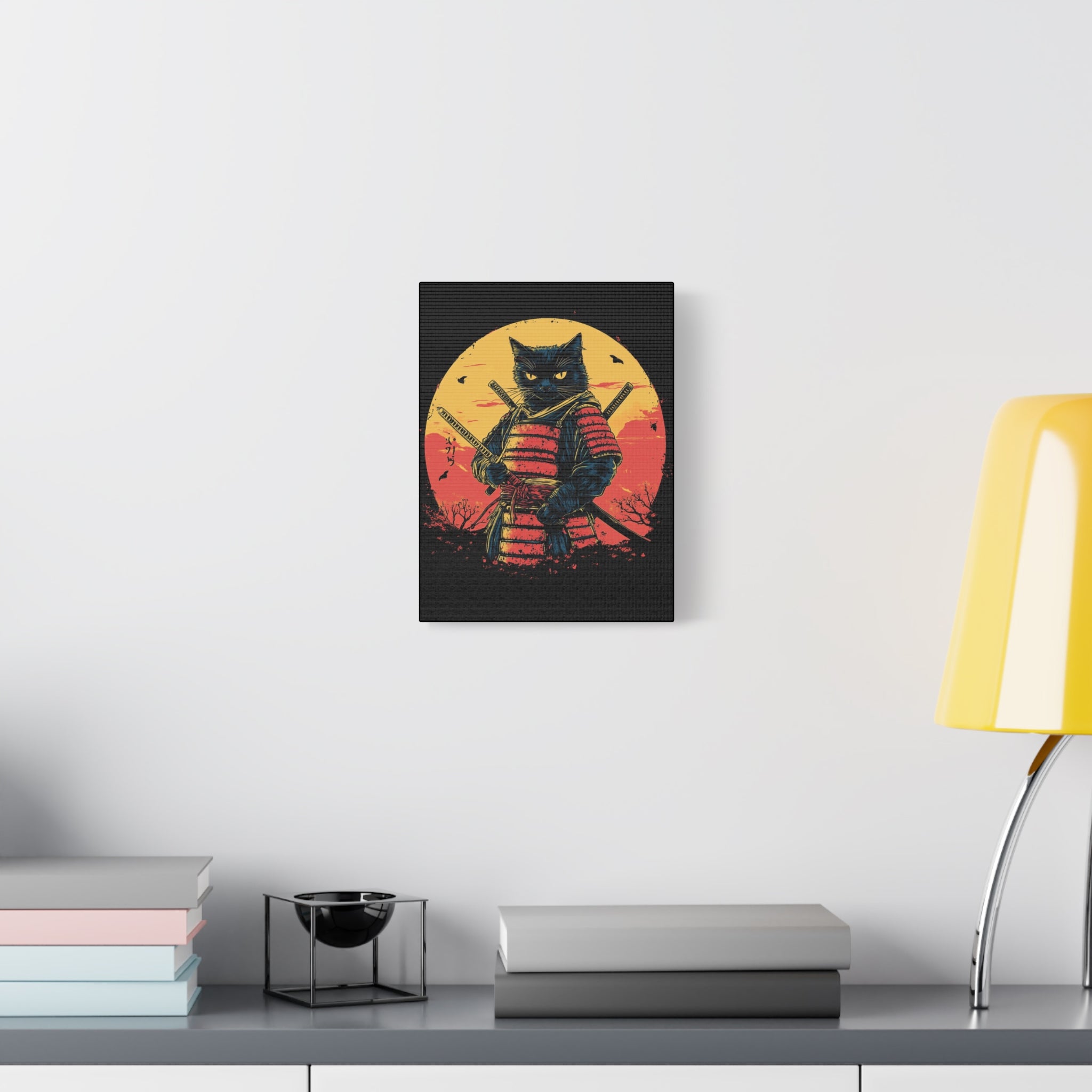 canvas-wall-art-samurai-cat-japanese-style-sunset-retro-wall-decor-stretched-matte-canvas-wall-hanging-home-decor-retro-wall-