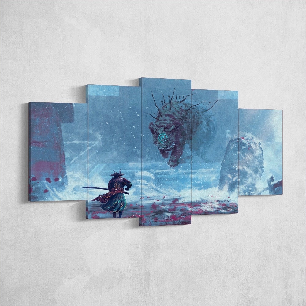 samurai-samurai-warrior-fantasy-katana-5-piece-canvas-wall-art-samurai-art-extra-large-wall-art-samurai-poster-5-piece-5-pane