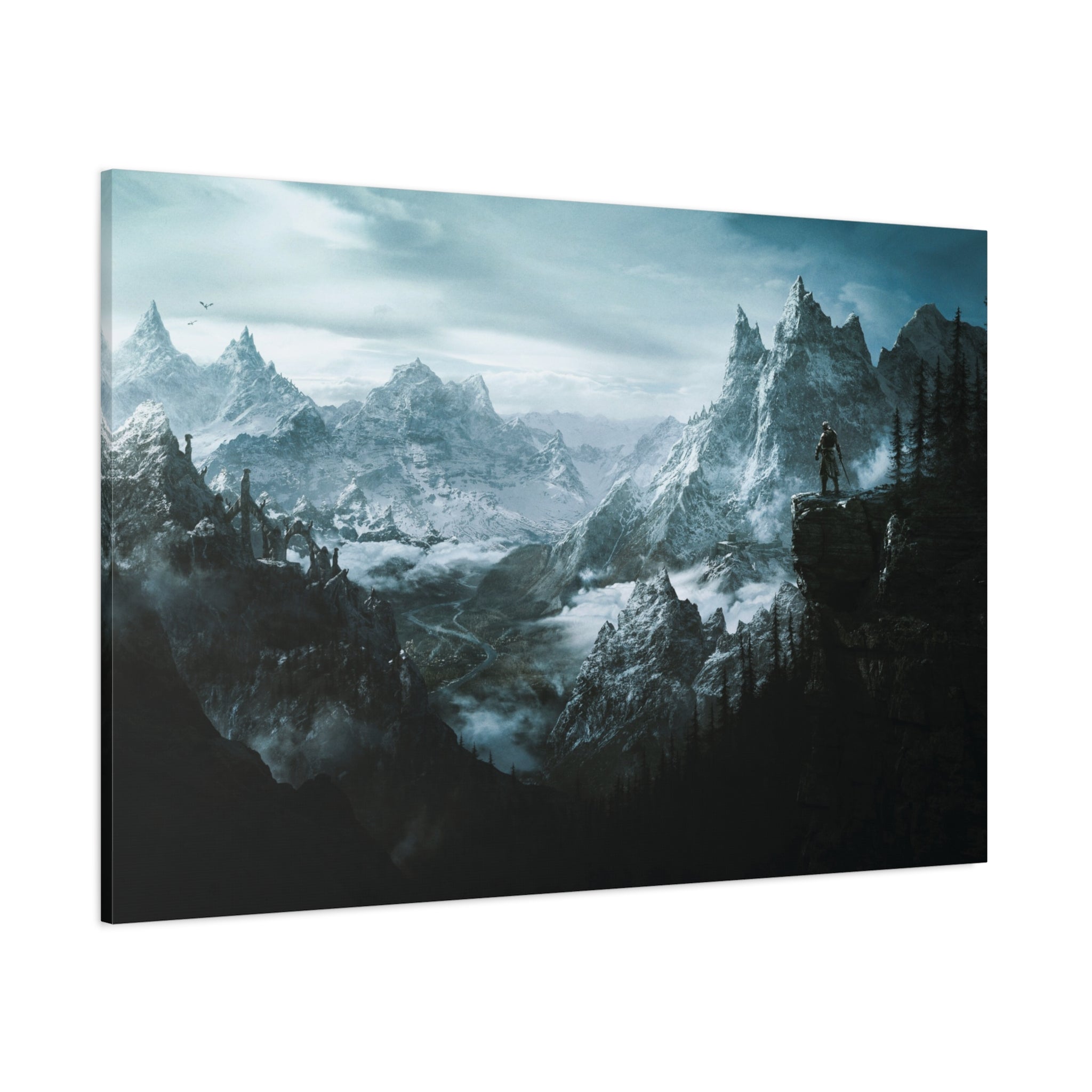 The Elder Scrolls Skyrim Canvas Wall Art - Dragon Game Canvas Print, Room Decor, Gaming Wall Art, Skyrim Landscape Gift