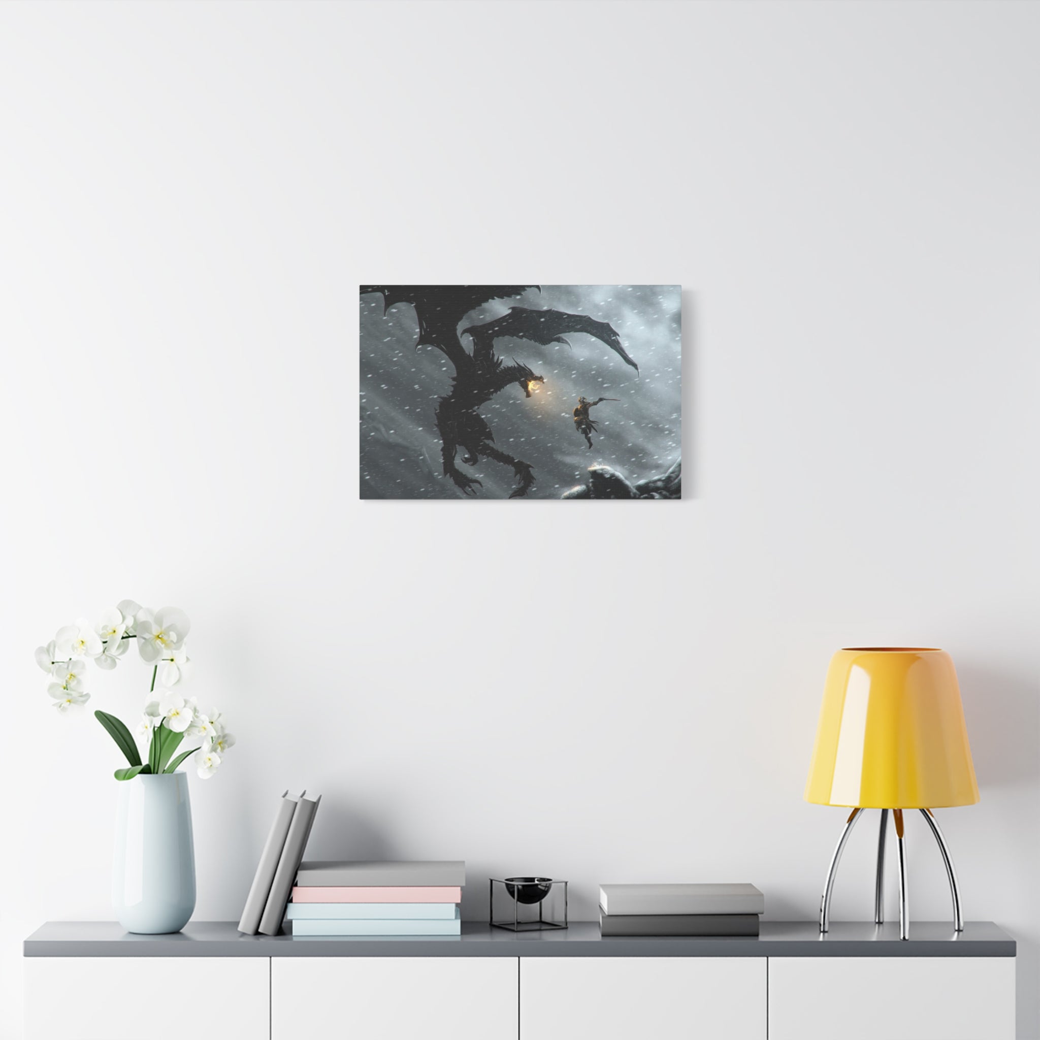 The Elder Scrolls Skyrim Canvas Wall Art - Dragon Game Canvas Print Room Decor, Viking Gaming Wall Art, Skyrim Gift