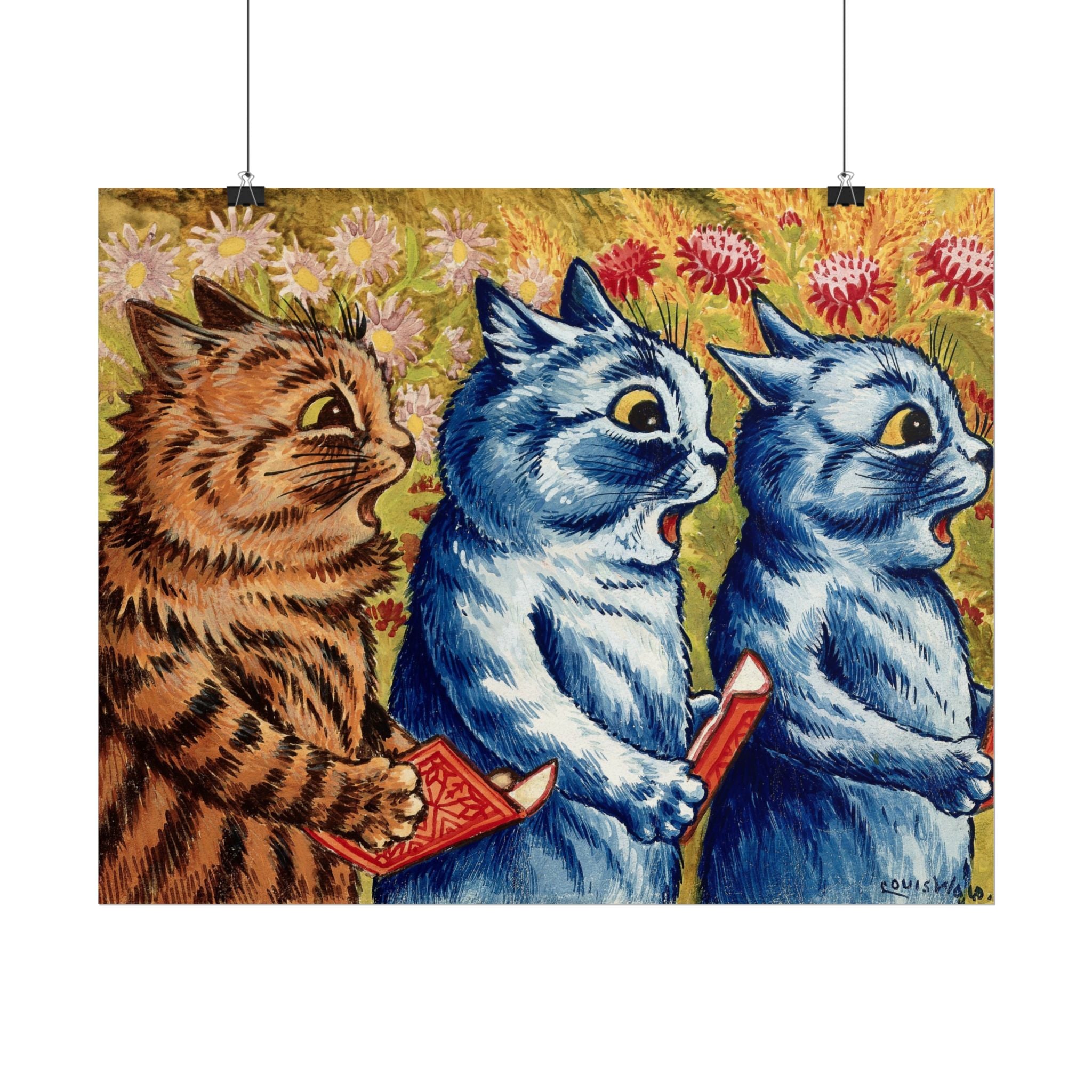 louis-wain-cat-poster-print-gouache-art-three-cats-singing-wall-decor-cat-print-home-office-decoration-unique-cat-louis-wain-