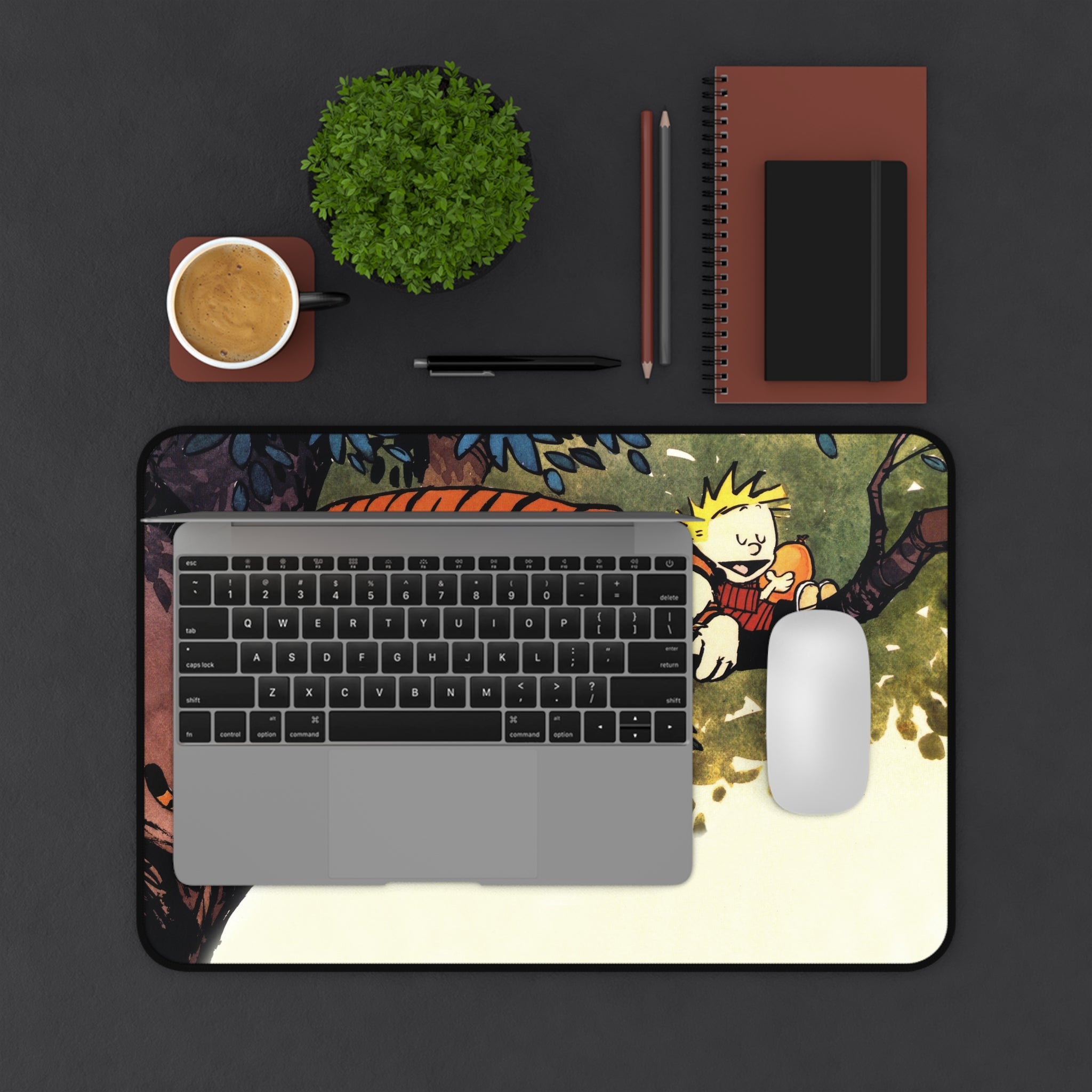 Calvin and Hobbes Mouse Pad, Green Cartoon Mouse Pad Desk Pad, Comicbook Desk Mat, Gift for Desk