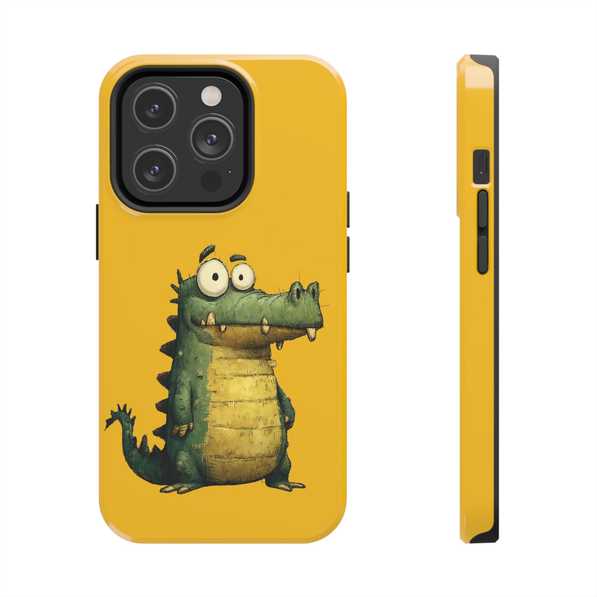 Quirky Funny Alligator iPhone Tough Case - Kawaii Animal Phone Cover - Crocodile Protective Phone Cover - Yellow iPhone Case
