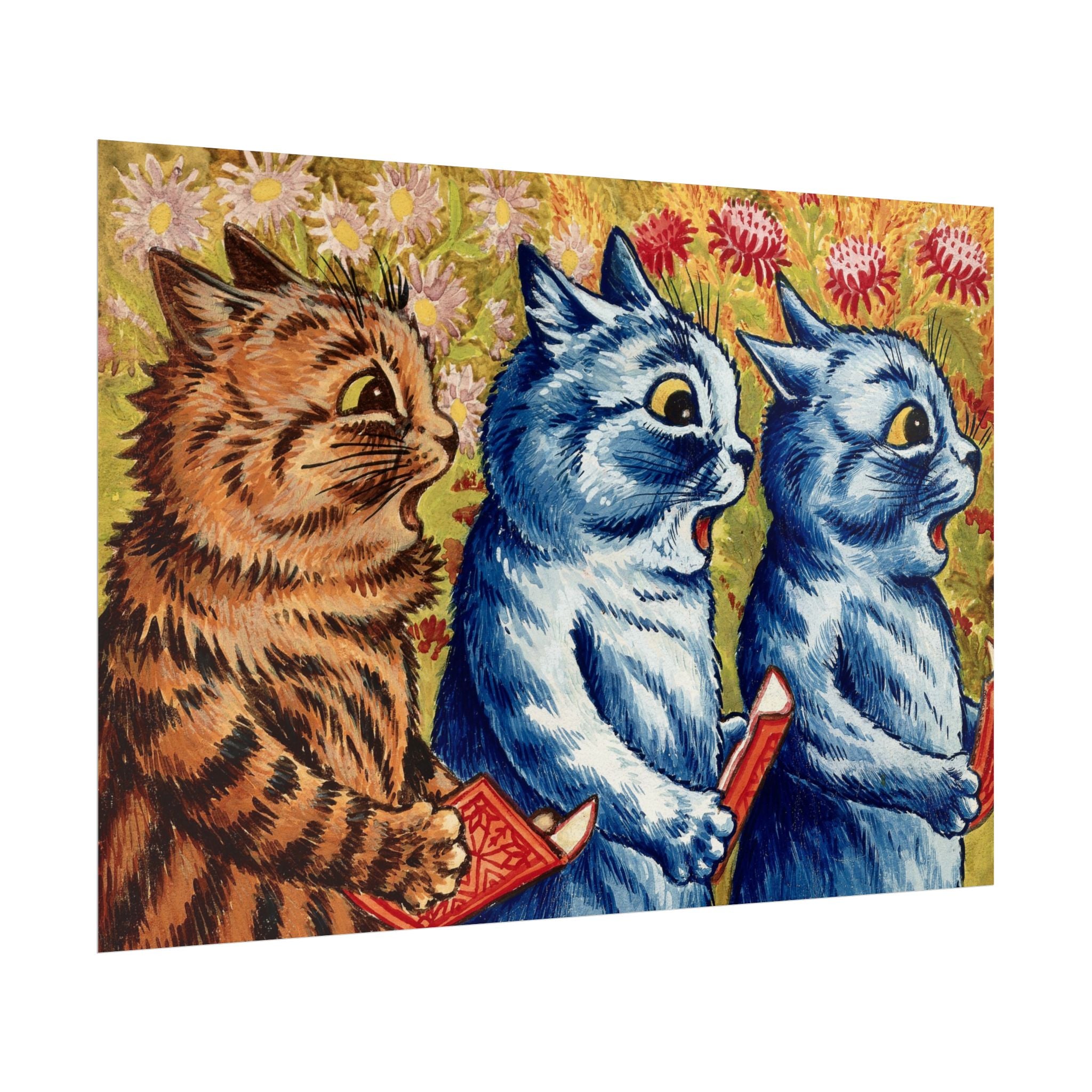 louis-wain-cat-poster-print-gouache-art-three-cats-singing-wall-decor-cat-print-home-office-decoration-unique-cat-louis-wain-