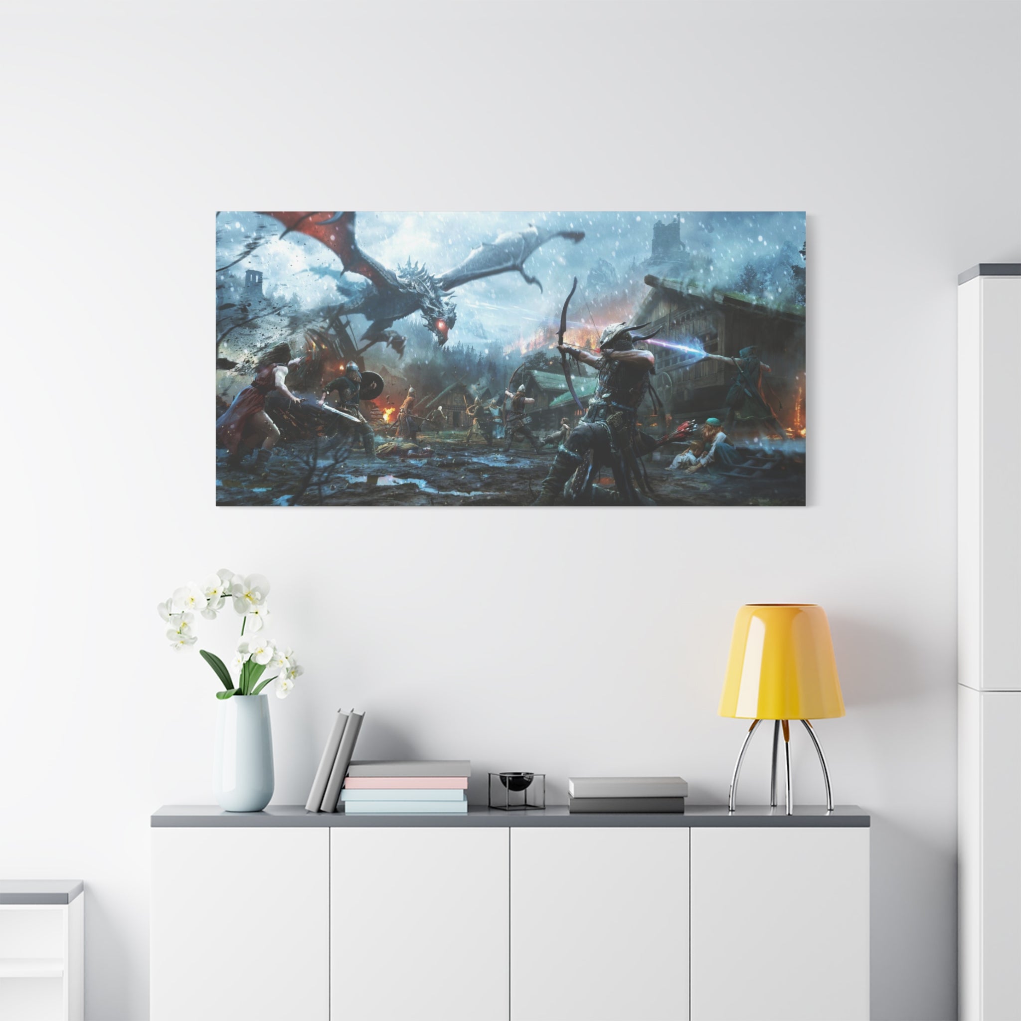 The Elder Scrolls Skyrim Canvas Wall Art - Dragon Game Canvas Print Room Decor, Gaming Wall Art, Skyrim Gift