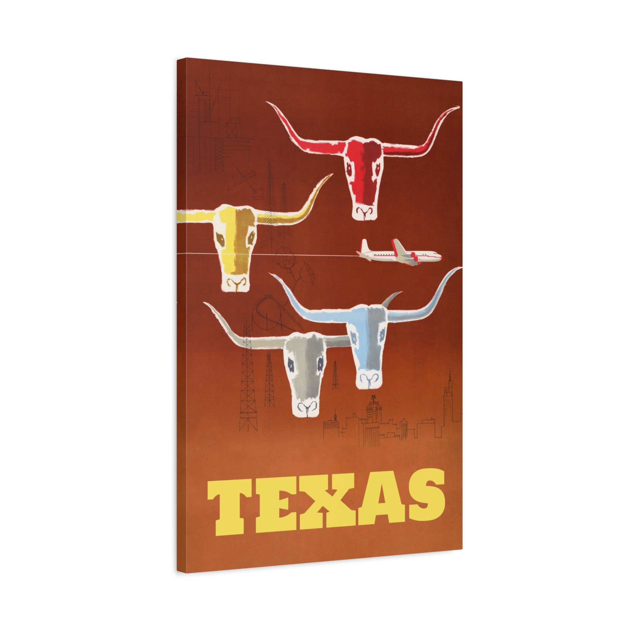 canvas-print-texas-travel-wall-art-texas-decor-longhorn-skull-matte-stretched-artwork-texas-gift-lone-star-state-souvenir