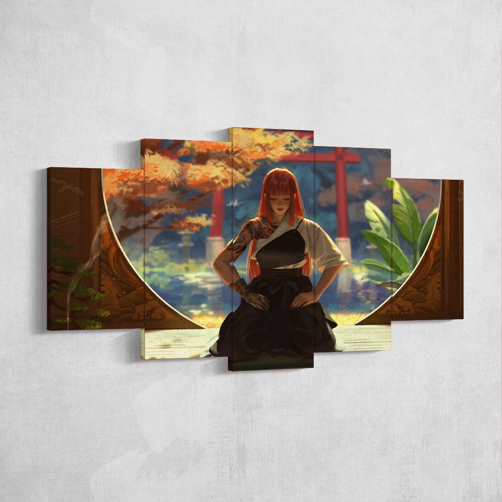 anime-samurai-girl-kimono-5-piece-canvas-wall-art-samurai-art-canvas-art-extra-large-wall-art-anime-girl-poster-5-piece-5-pan