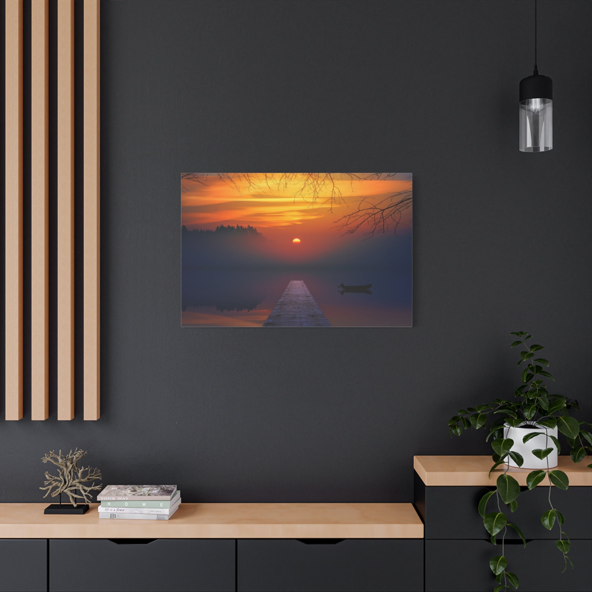 canvas-print-sunset-lake-nature-dock-wall-art-stretched-matte-canvas-home-decor-gift-for-nature-lovers-scenic-canvas-art