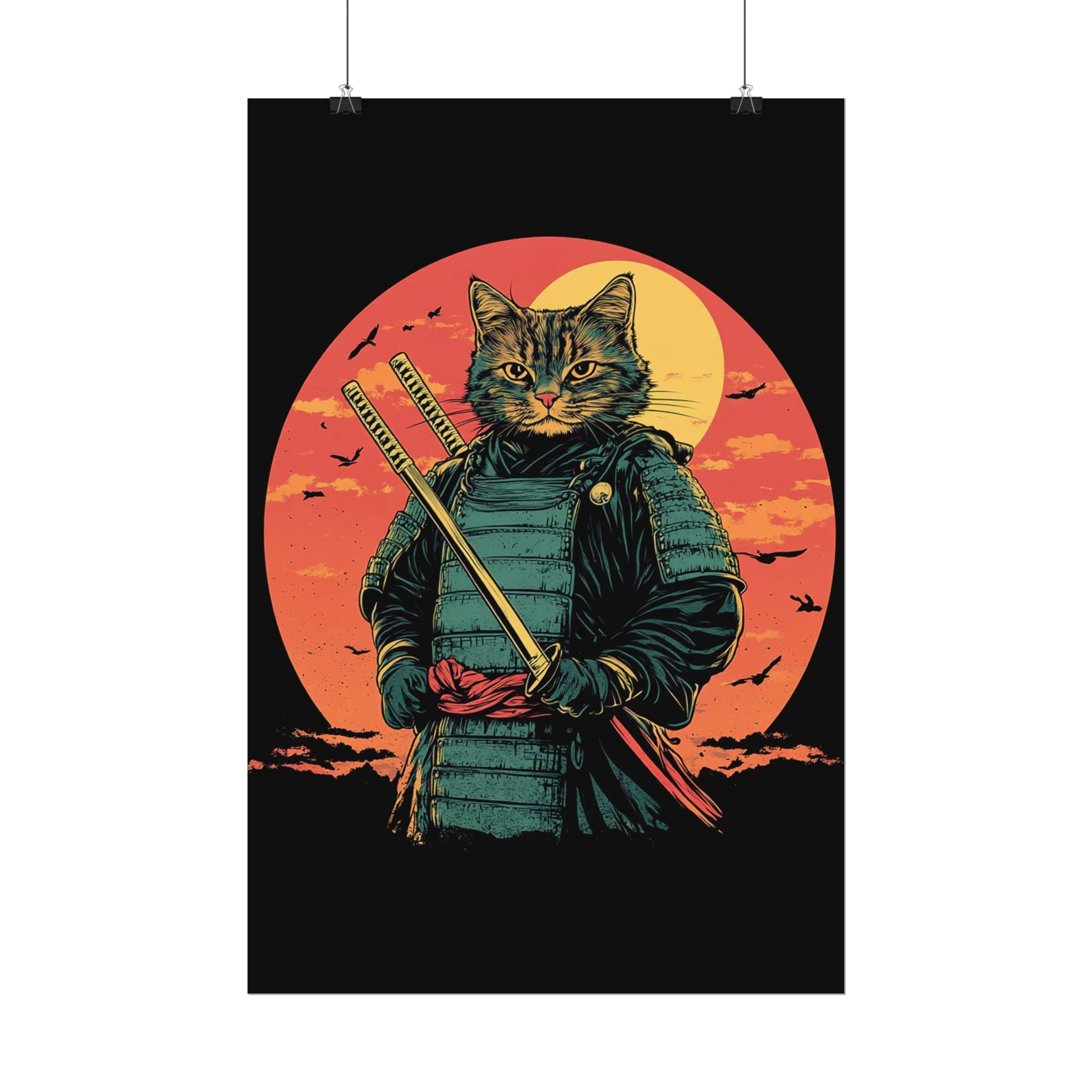 retro-wall-art-samurai-cat-japanese-style-sunset-rolled-posters-home-decor-wall-hanging-poster-gift-japanese-art-poster-1