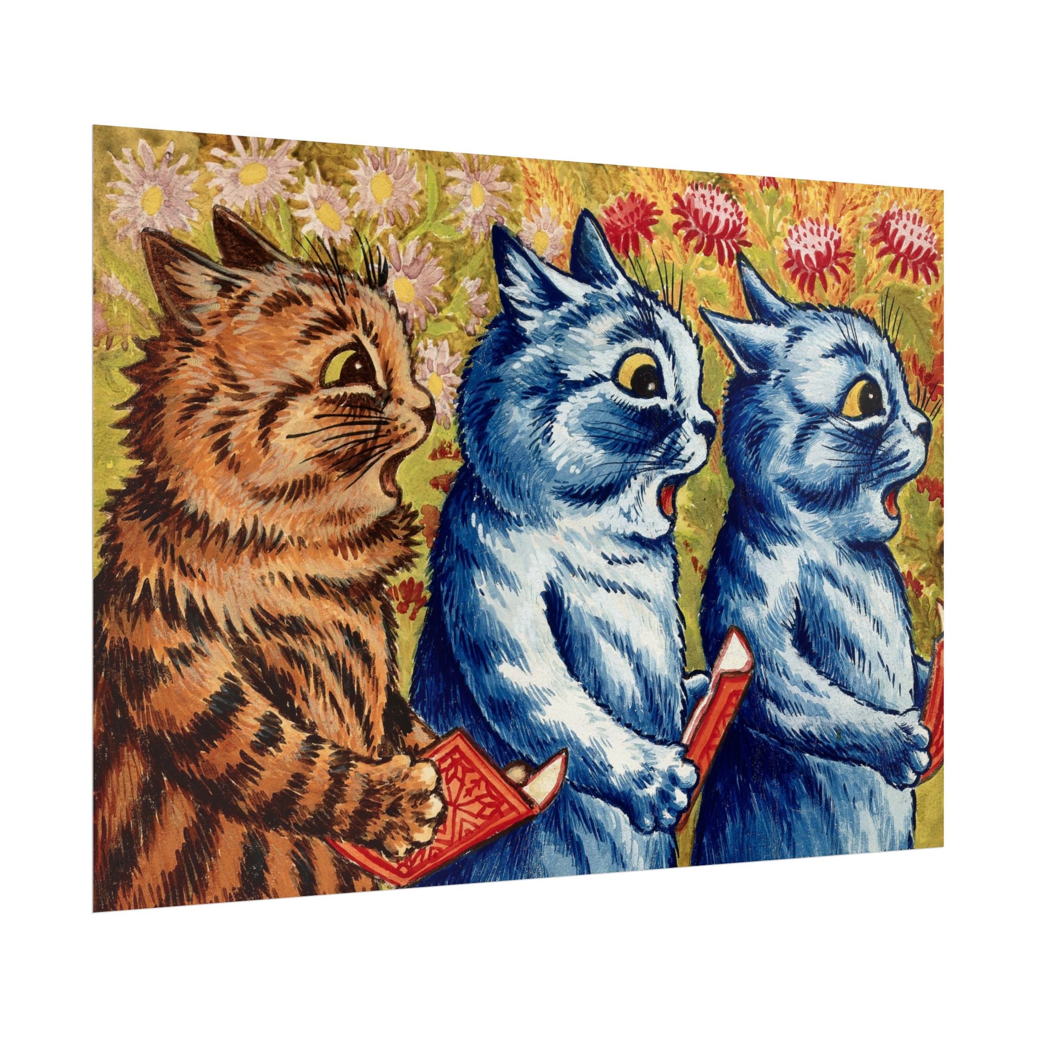 louis-wain-cat-poster-print-gouache-art-three-cats-singing-wall-decor-cat-print-home-office-decoration-unique-cat-louis-wain-