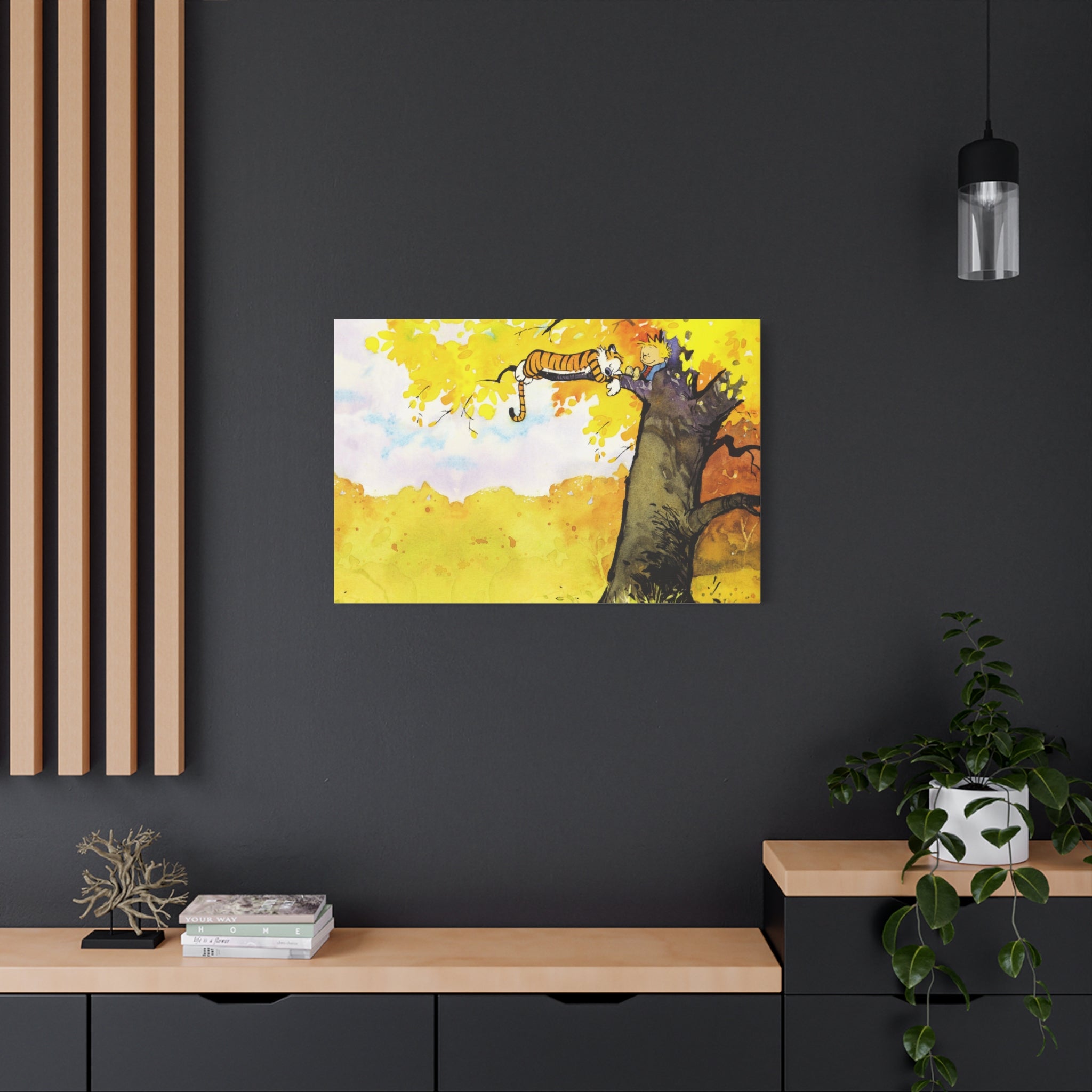 Calvin and Hobbes Canvas Wall Art - Nostalgic Comic Strip Canvas for Kids Room & Nursery Decor - Friendship Adventure Theme Print