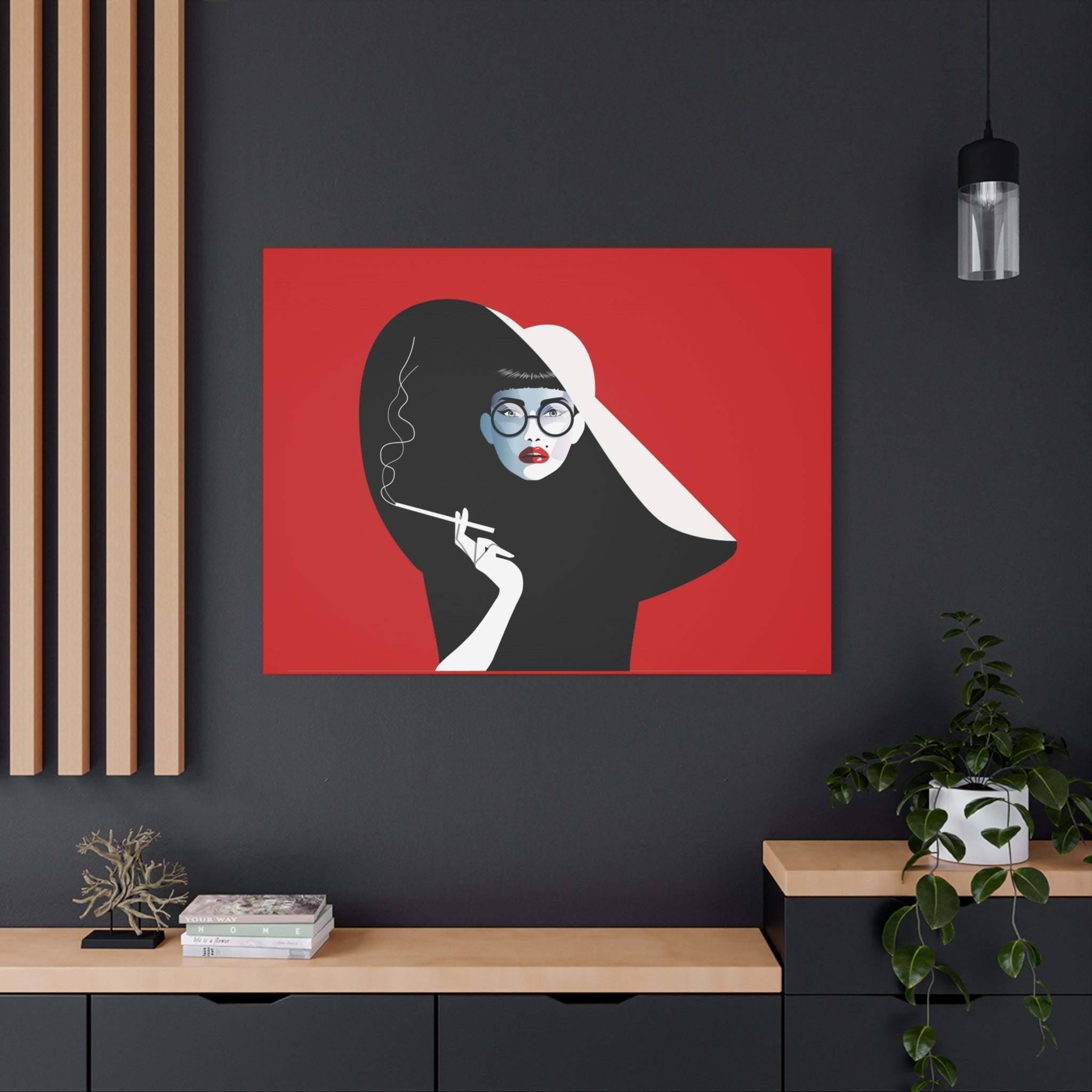 canvas-print-woman-smoking-cigarettes-wall-decor-woman-with-a-hat-style-stretched-matte-canvas-home-decor-living-room