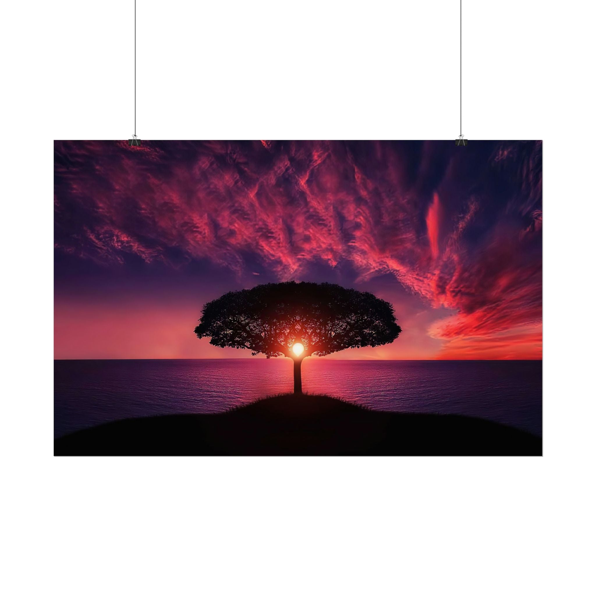 Panoramic Sunset Poster Print, Tree Wall Art, Scenery Decor, Exra Large Wall Art, Canvas Art Print, Landscape, Nature Wall Decor
