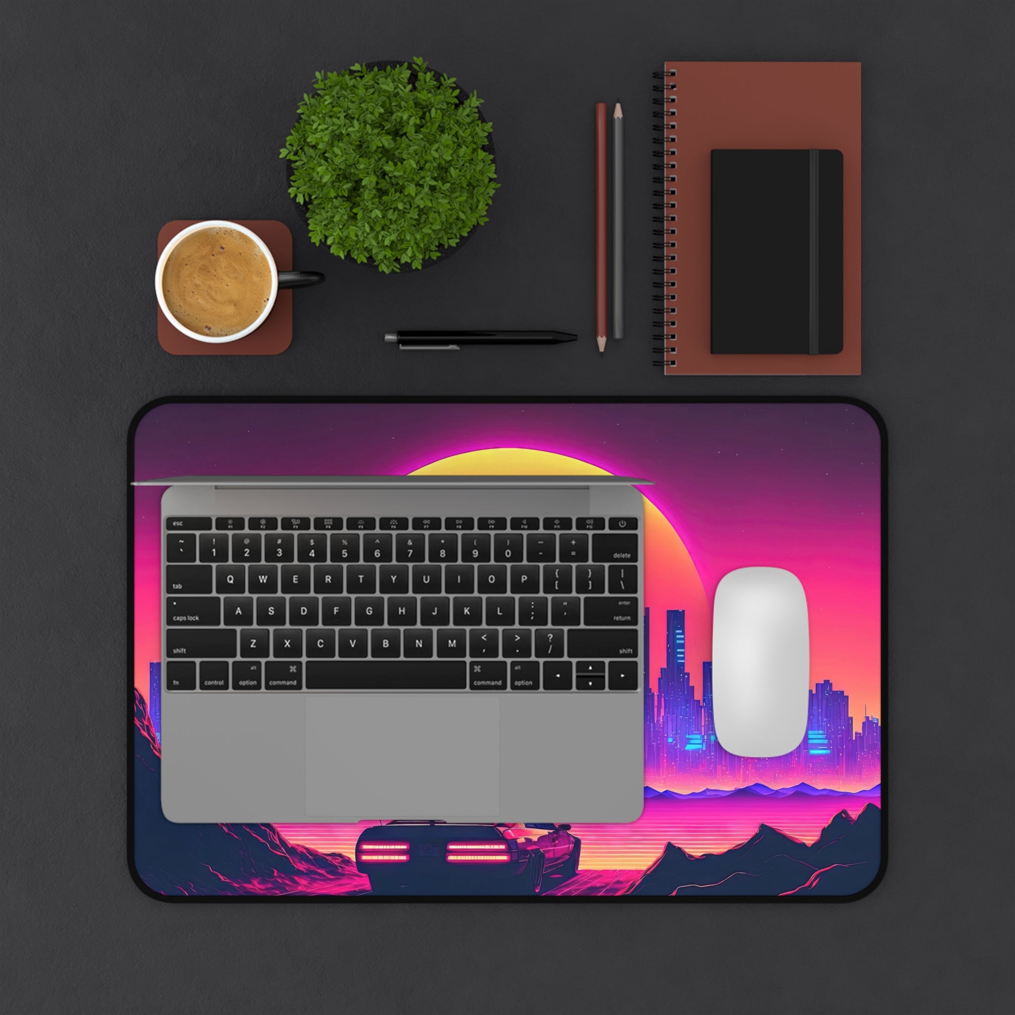 vaporwave-palm-tree-road-mouse-pad-retrowave-city-delorean-desk-mat-neon-synthwave-desk-pad-vaporwave-sun-and-mountains