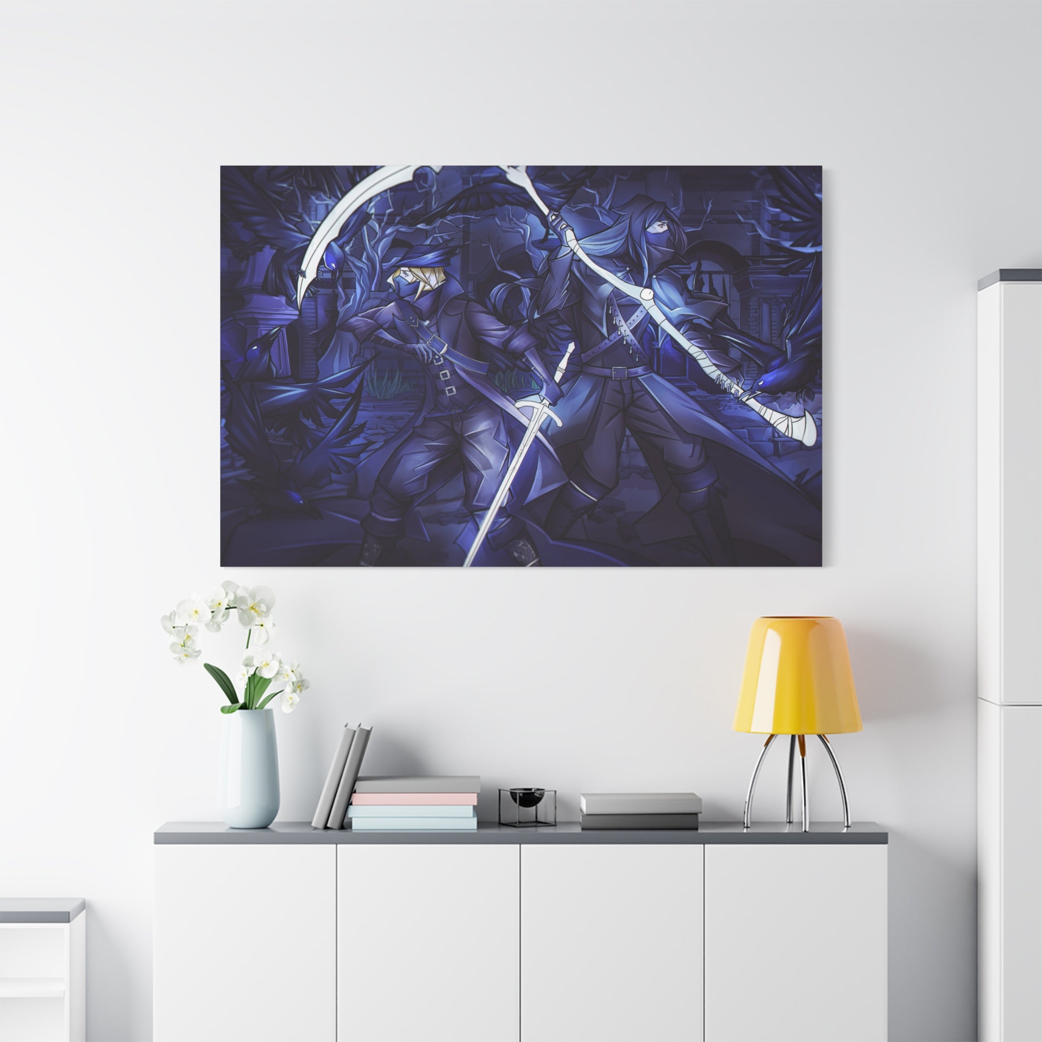 Bloodborne The Hunter Old Blood Matte Canvas Wall Art — Crow Cloak Bird Sword - Stretched Home Decor, Game Wall Print