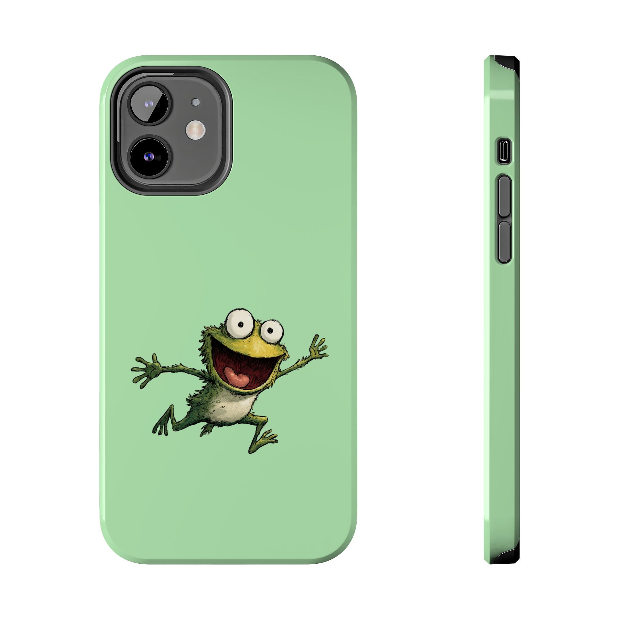 Quirky Funny Frog iPhone Tough Case - Kawaii Animal Phone Cover - Frog Protective Phone Cover - Green iPhone Case