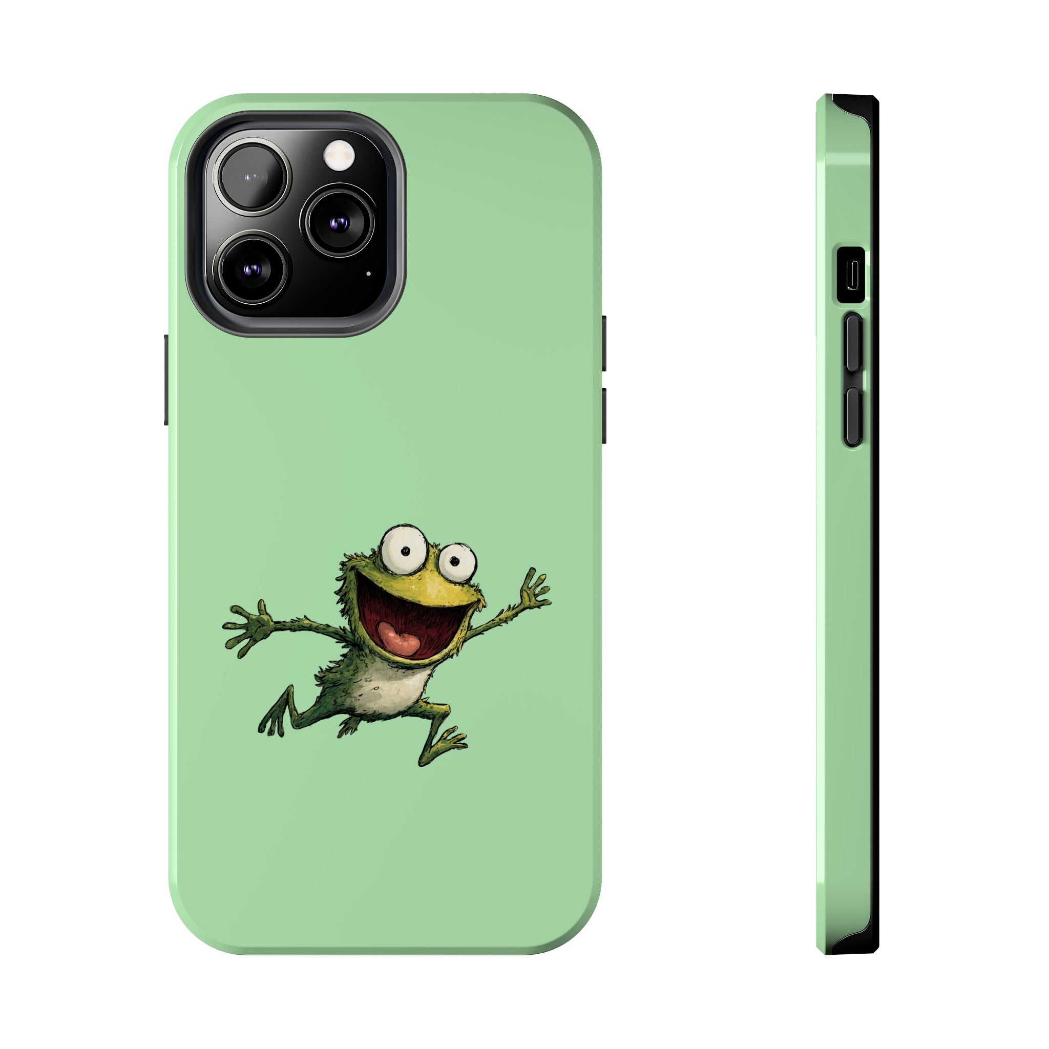 Quirky Funny Frog iPhone Tough Case - Kawaii Animal Phone Cover - Frog Protective Phone Cover - Green iPhone Case