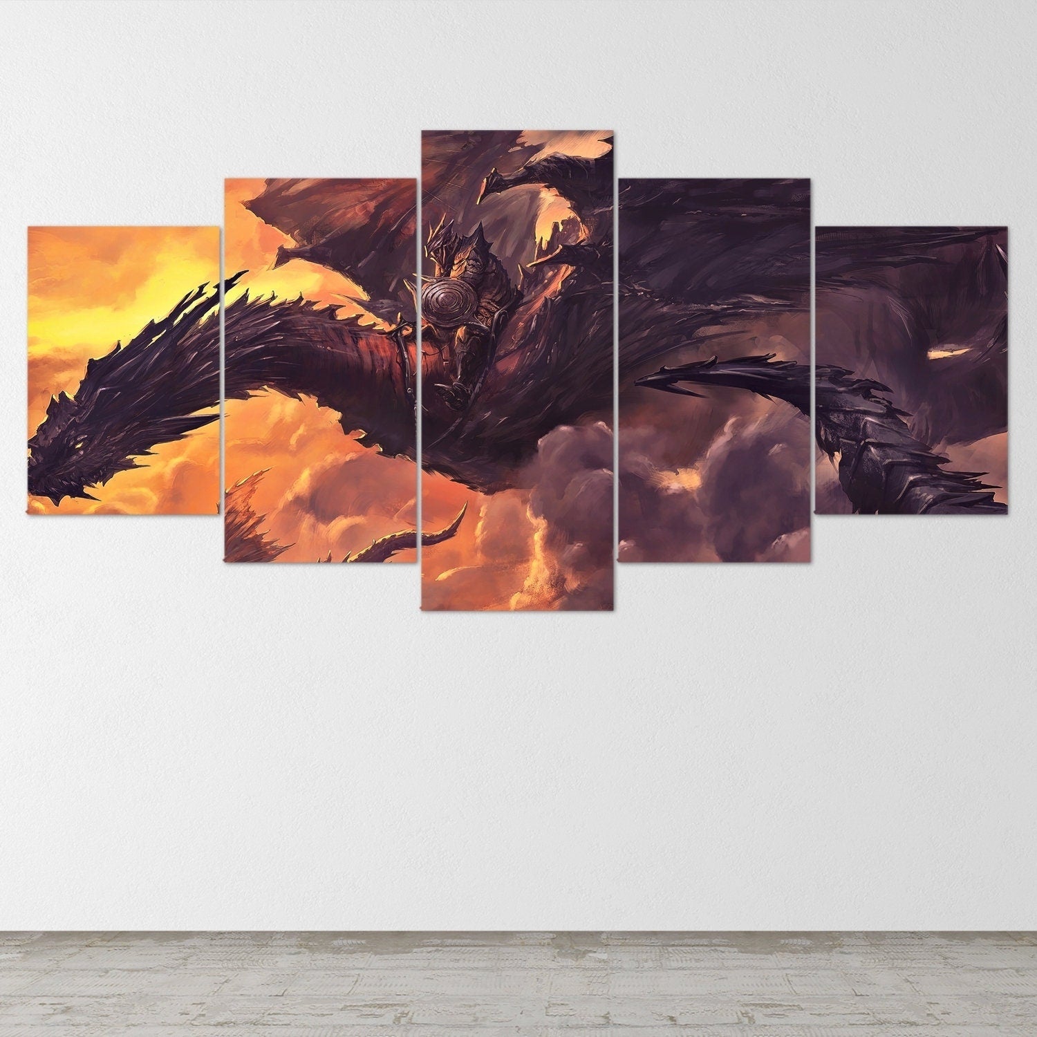 dragon-fire-fantasy-dragon-age-5-piece-canvas-wall-art-dragon-canvas-art-extra-large-wall-art-dragon-poster-5-piece-5-panel-2