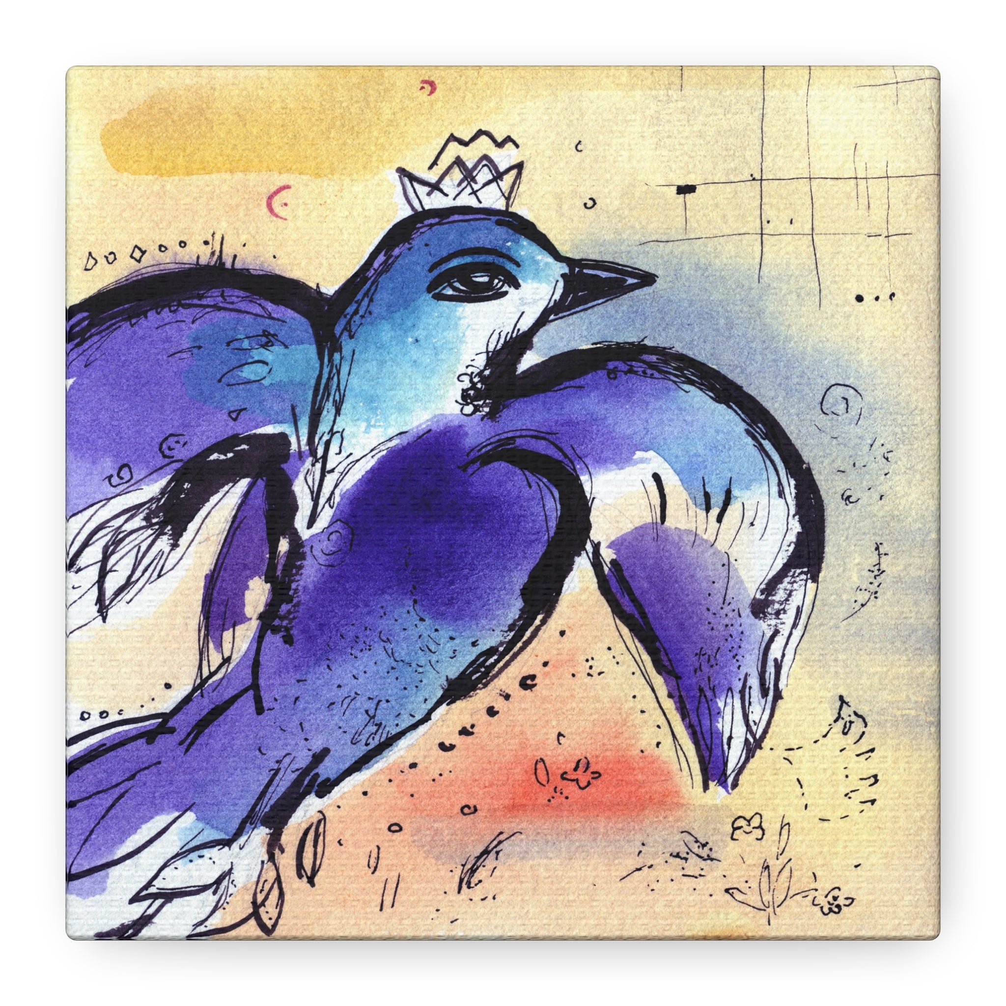 canvas-wall-art-print-typography-bird-crown-pigeon-watercolor-decor-matte-stretched-home-office-decor-bird-lover-gift-unique